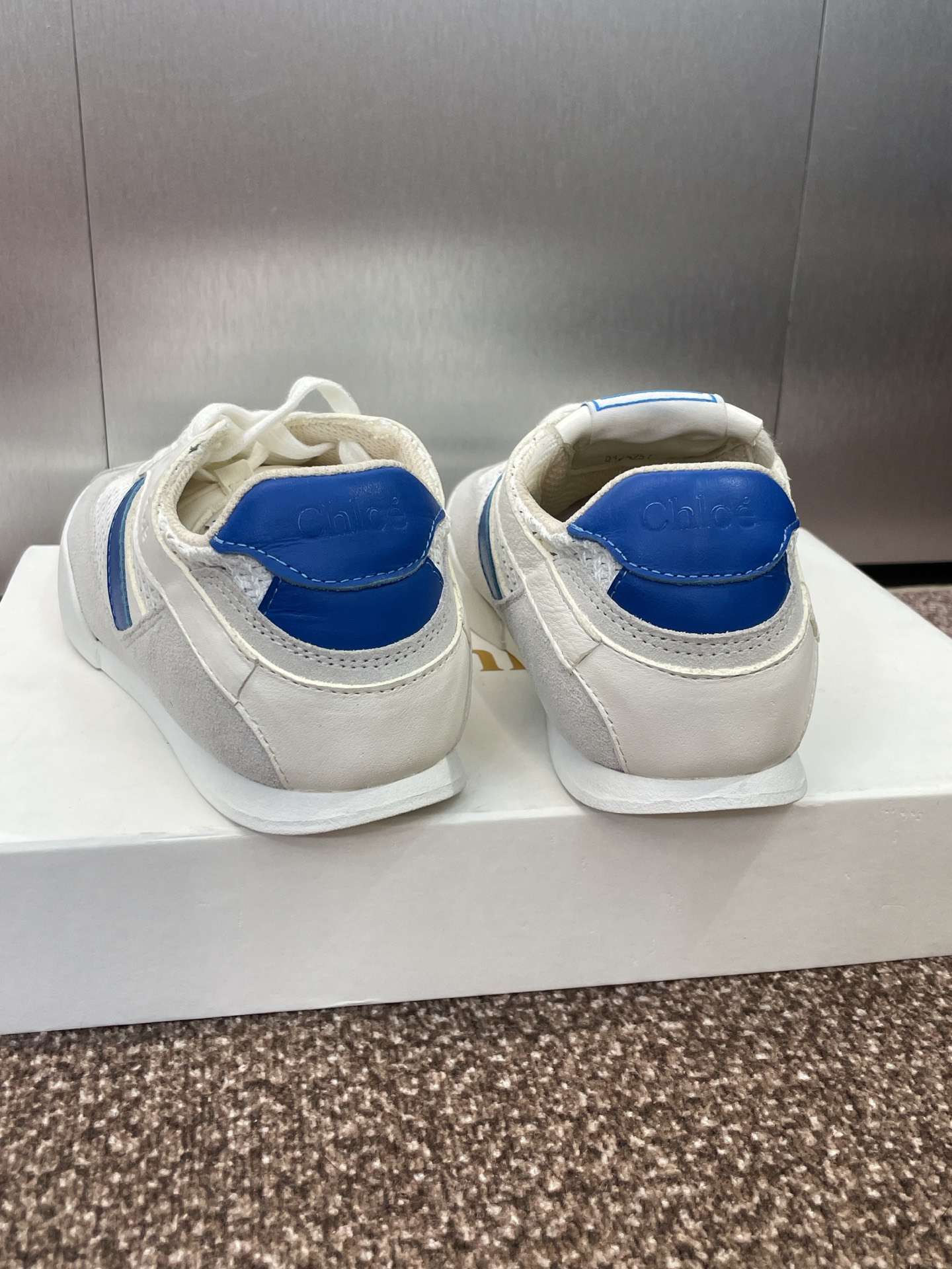 Chloe Leather Mesh Retro Sneaker White/Blue