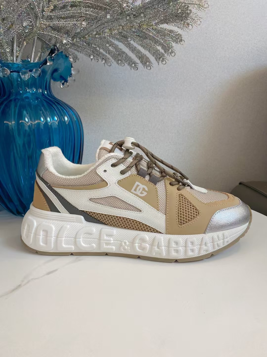 D&G Leather Mesh Sneakers Khaki