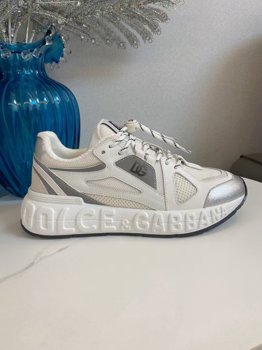 Dolce & Gabbana Leather Mesh Sneakers White/Silver