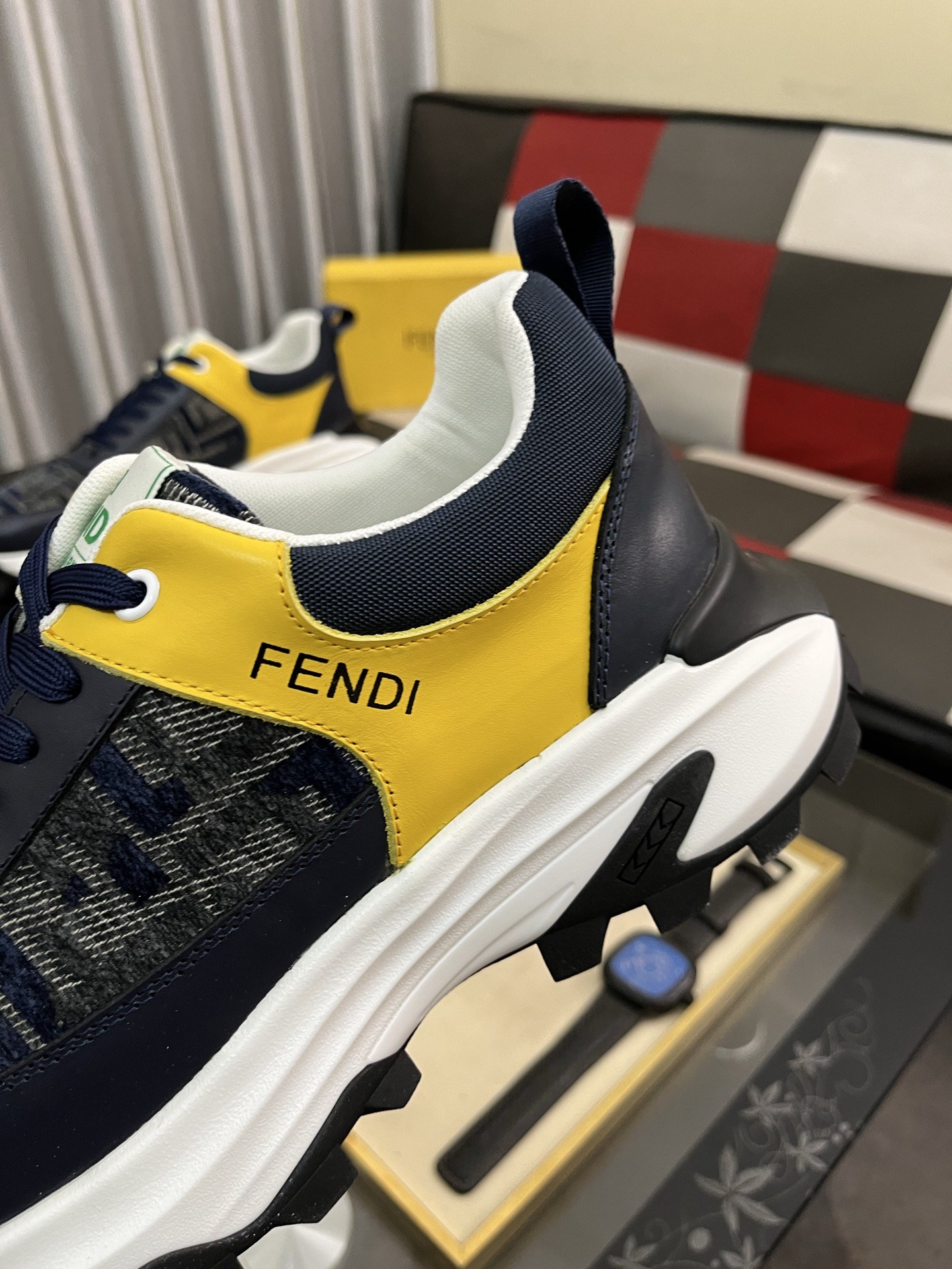 Fendi Leather Chunky Sneakers Navy/Yellow