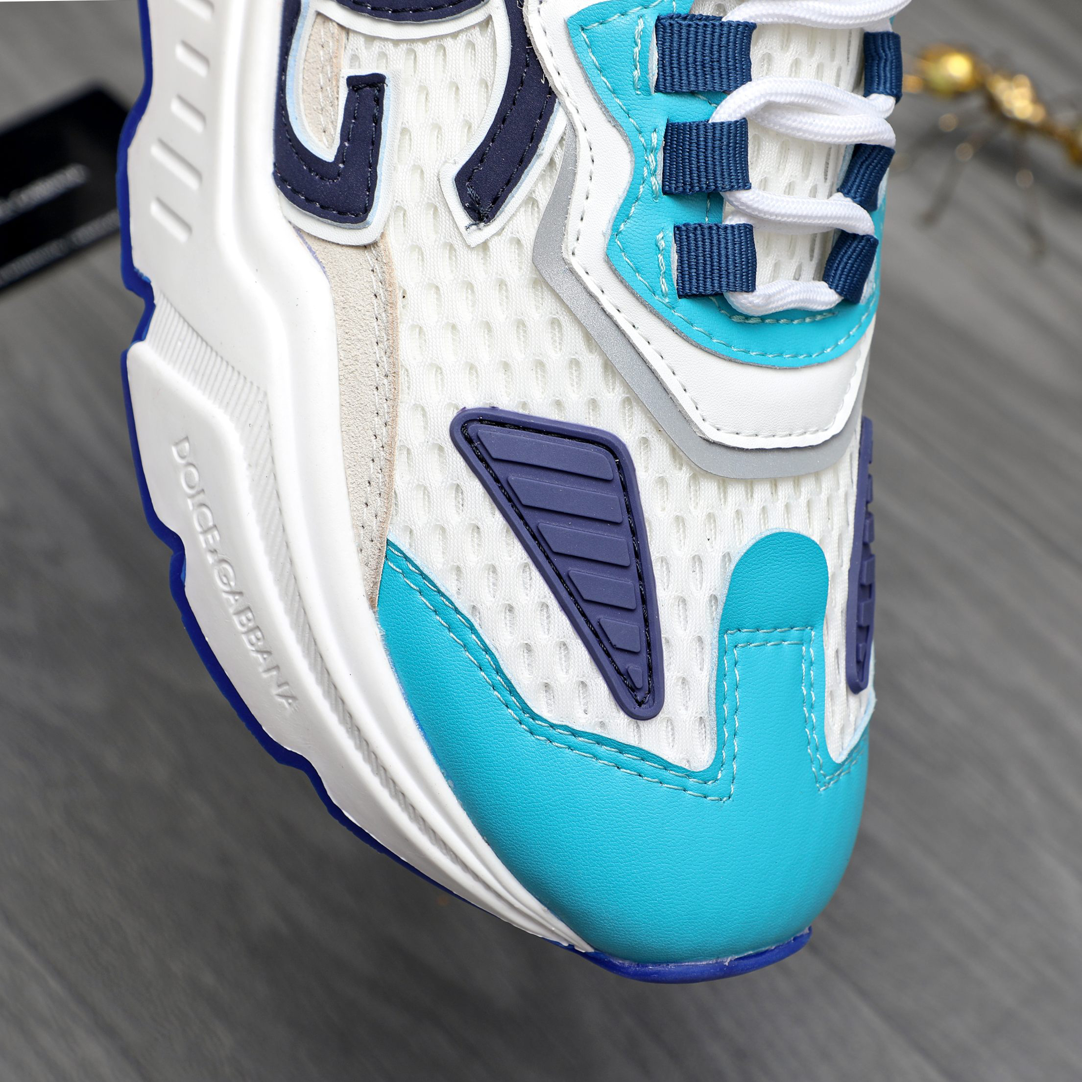 Dolce & Gabbana Mesh Leather Sneakers Blue