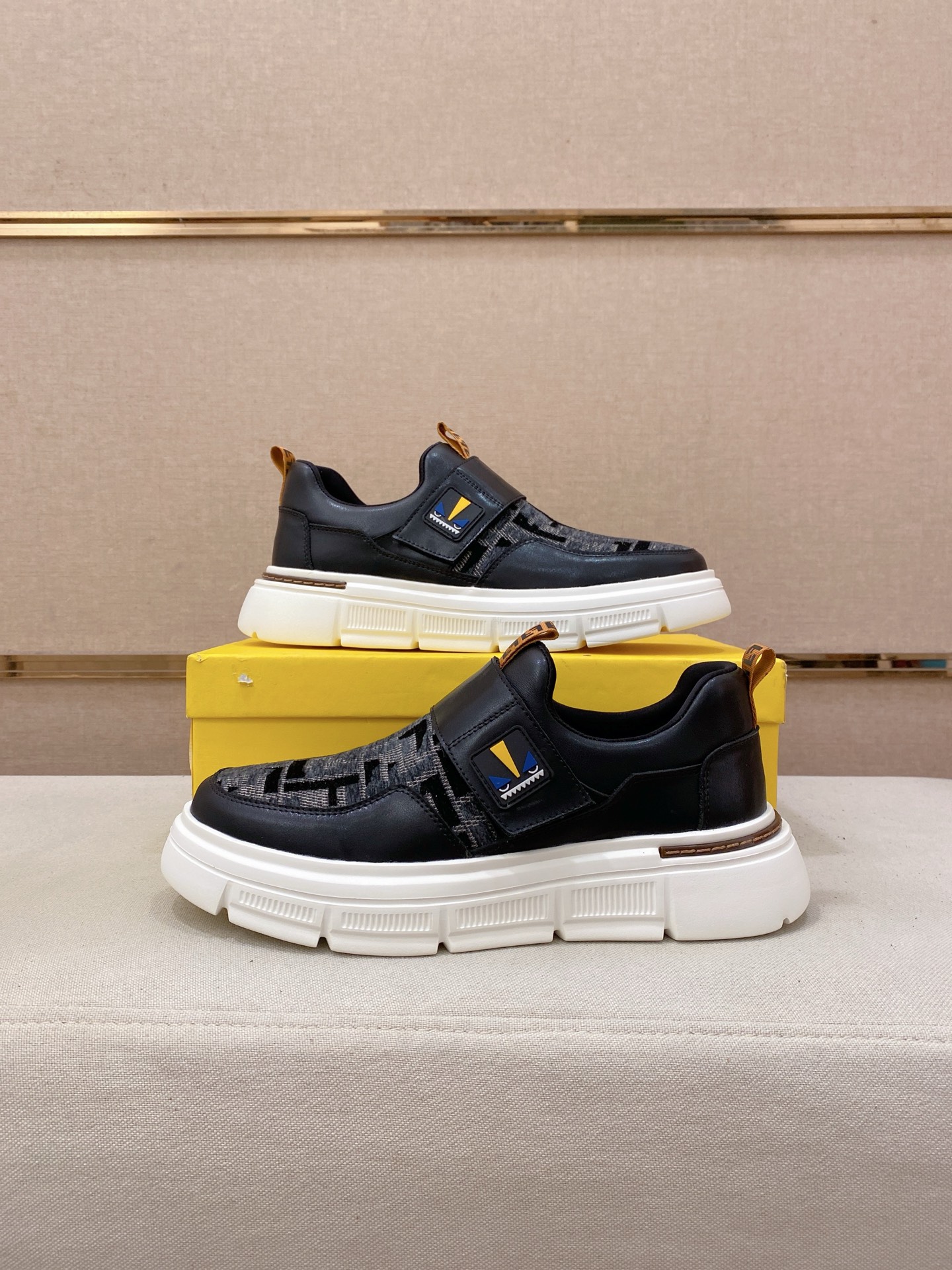 Fendi Leather Knit Slip-On Sneaker Black