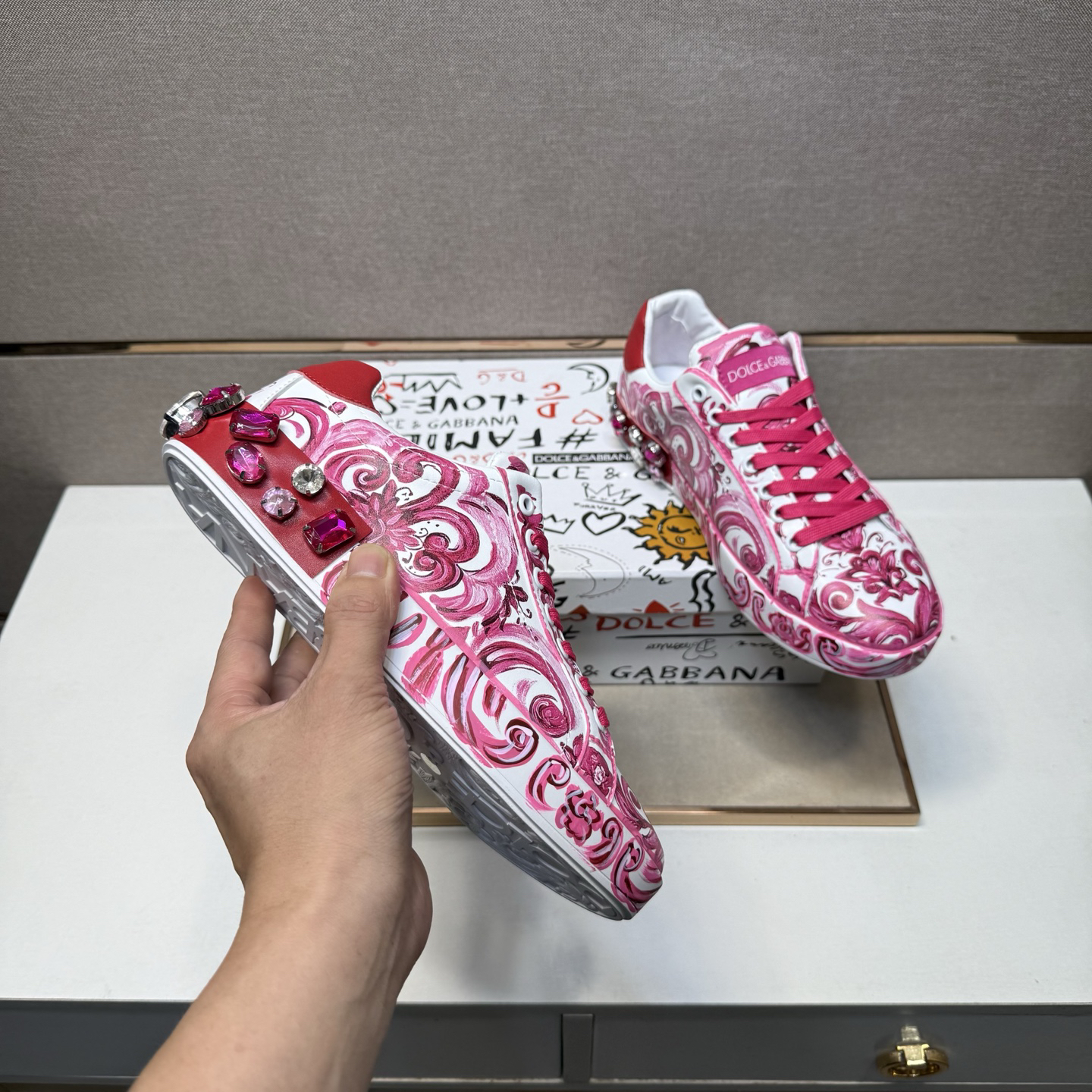 Dolce & Gabbana Baroque Low Sneakers Pink/White