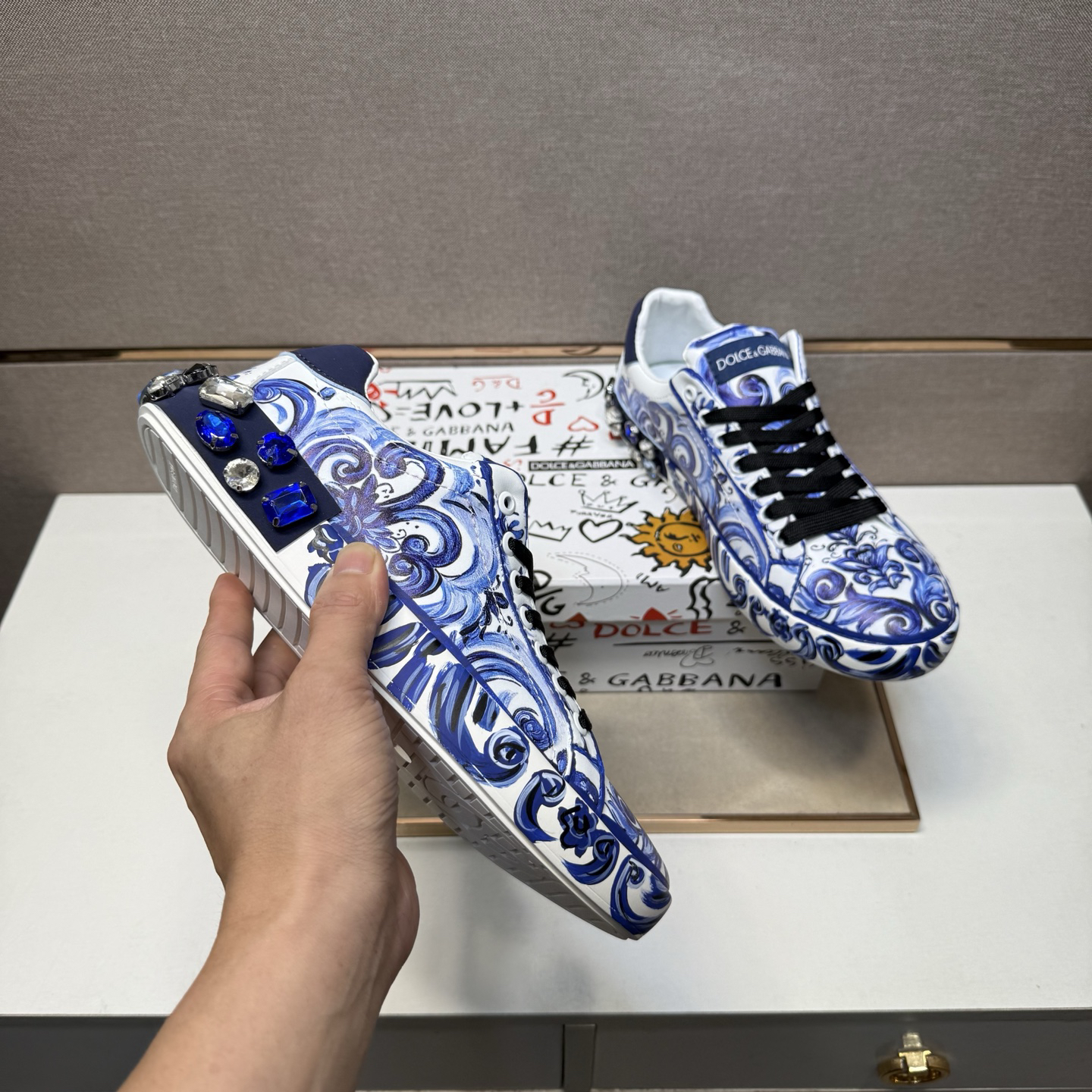 Dolce & Gabbana Baroque Low Sneakers Blue/White