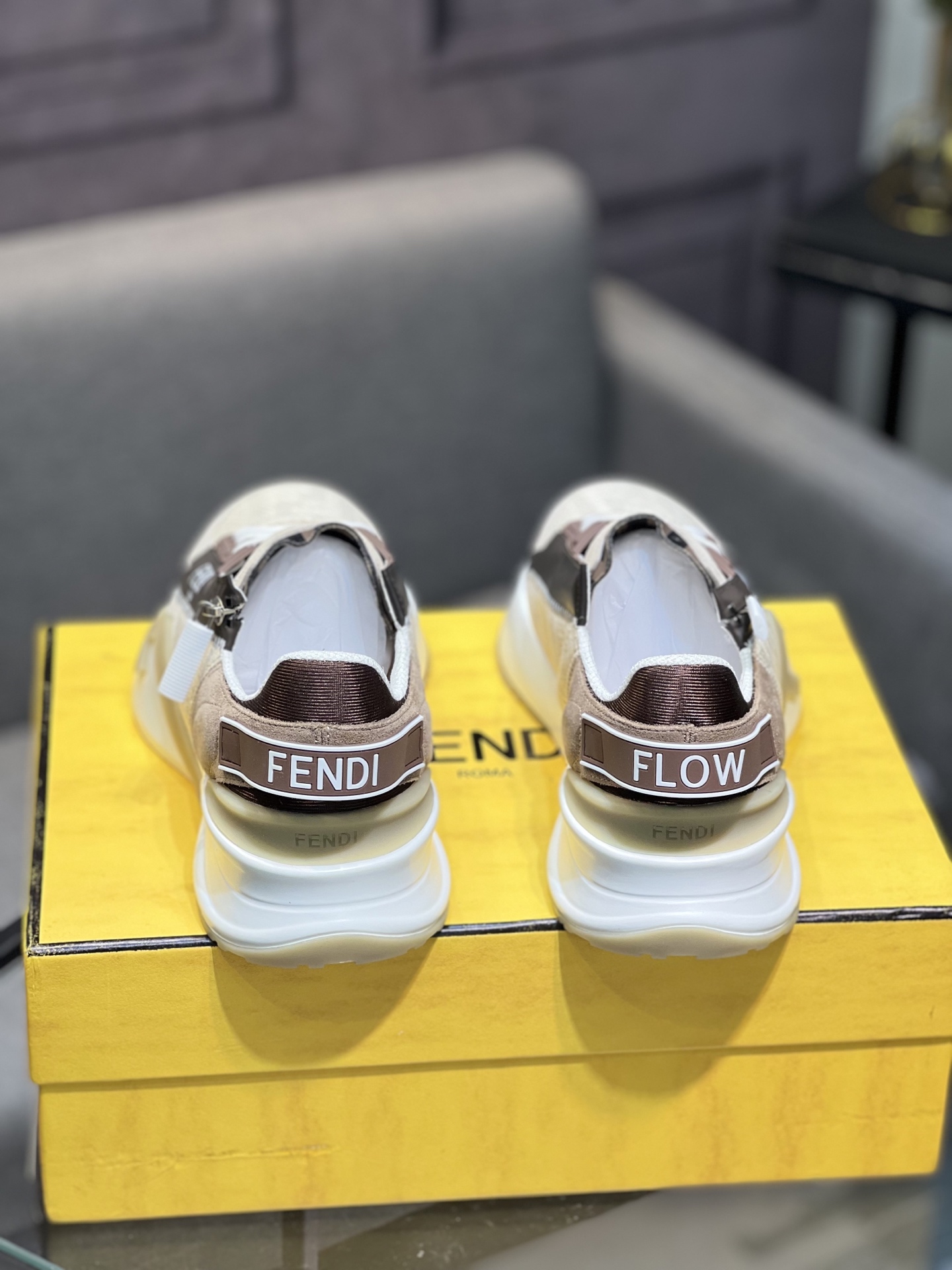 Fendi Flow Low-Top Sneakers Beige