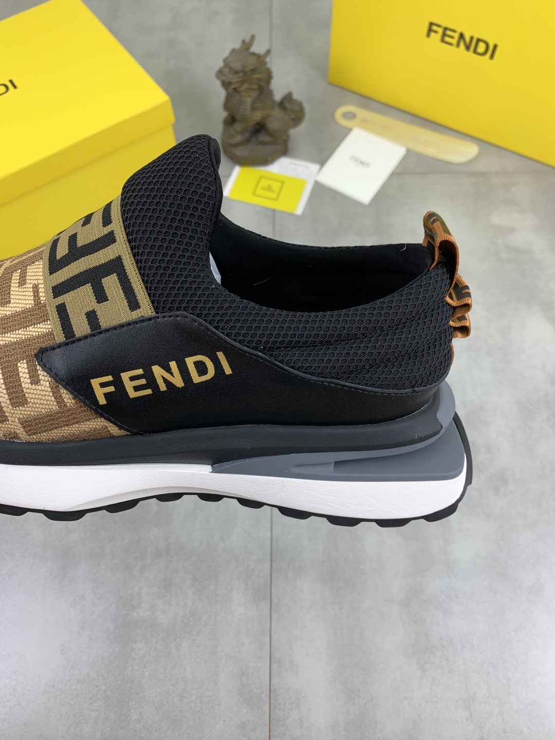 Fendi FF Logo Slip-On Driving Sneakers Brown