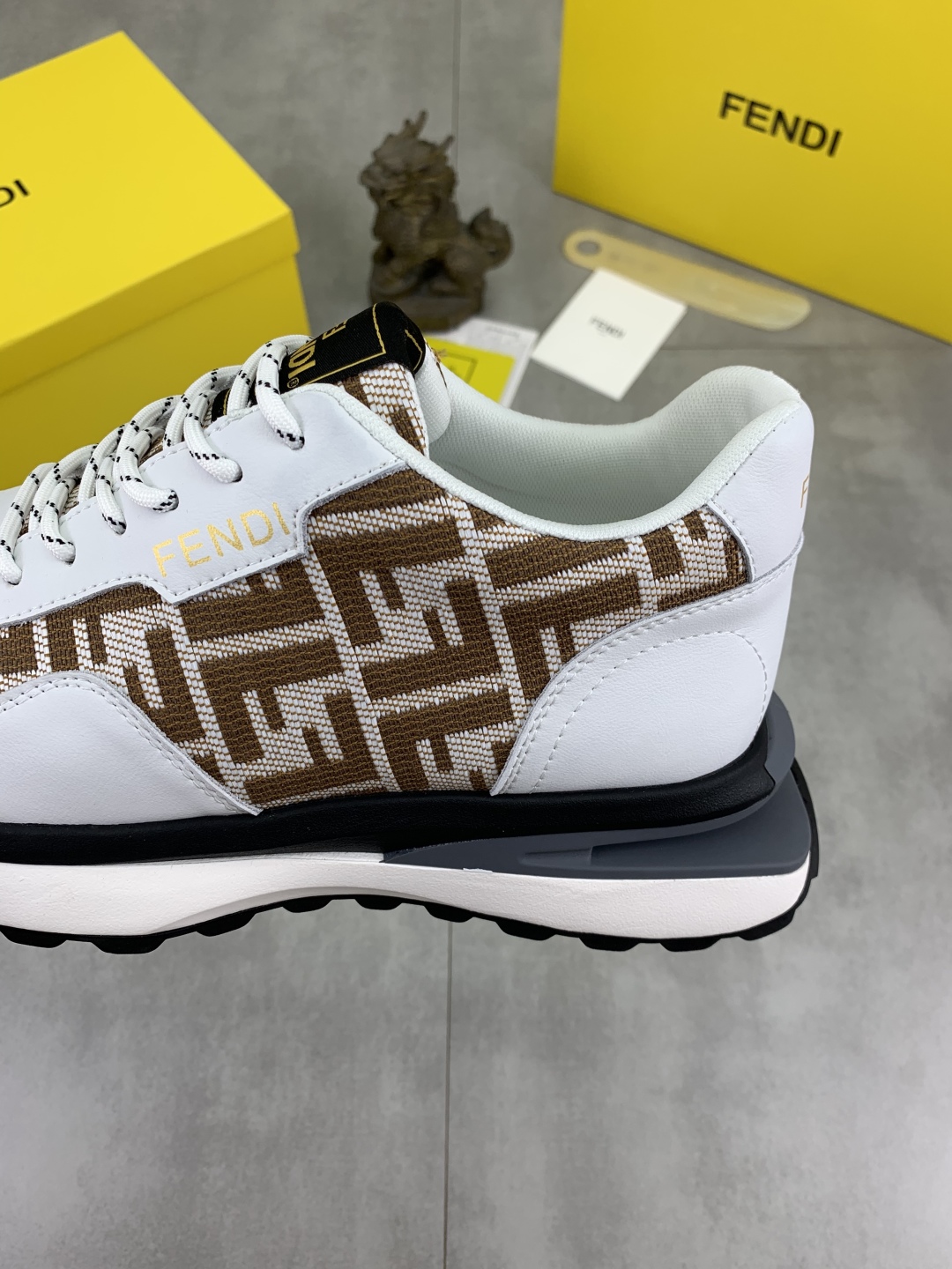Fendi FF Logo Driving Sneakers White/Brown