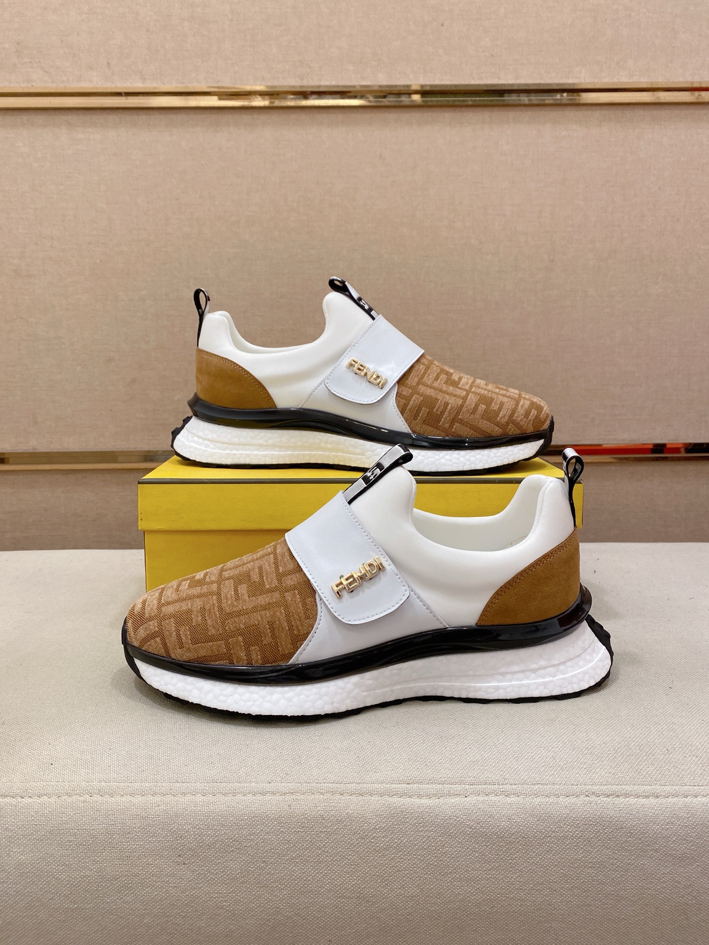 Fendi FF Slip-On Runner Sneakers Beige
