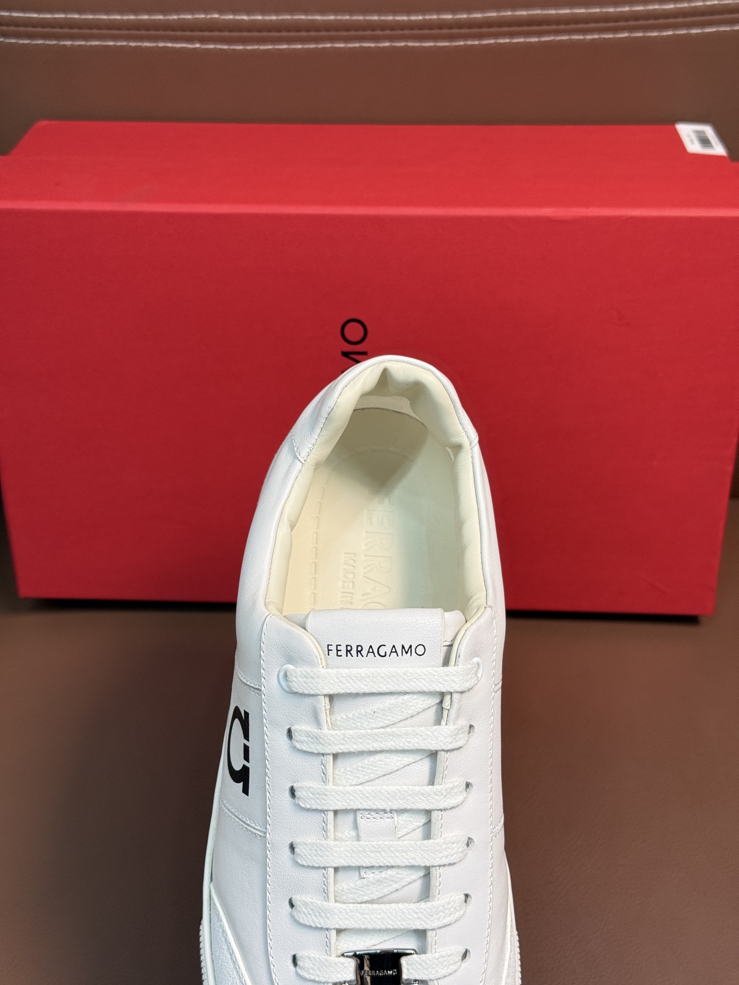 Ferragamo Gancini Leather Sneakers White