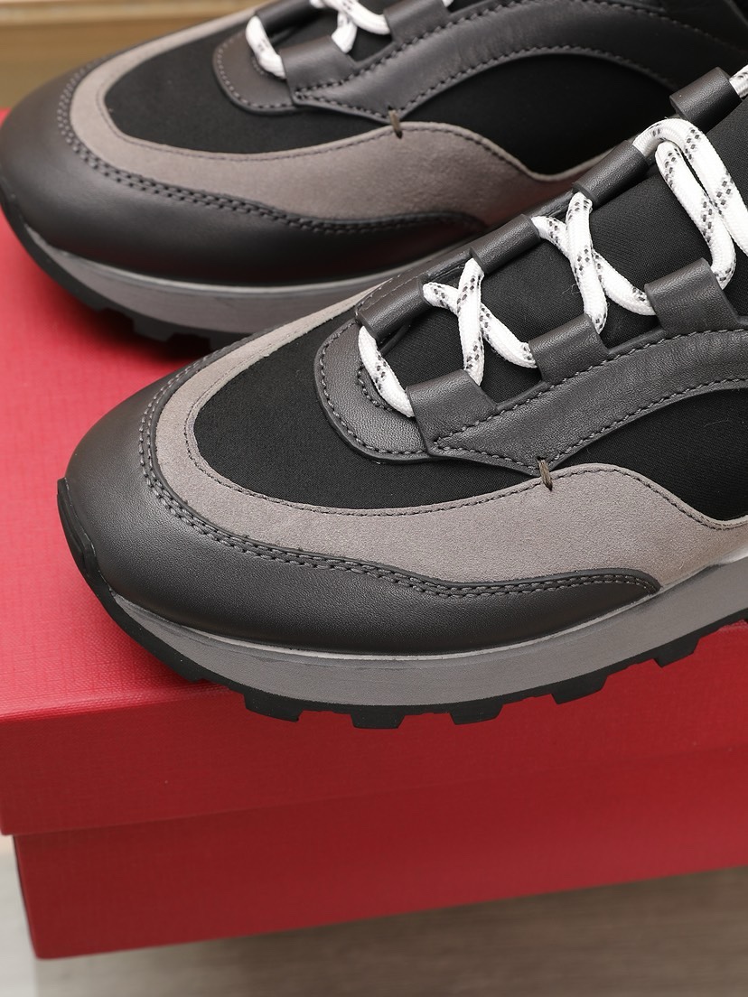 Ferragamo Leather Sport Runner Sneakers Black/Gray
