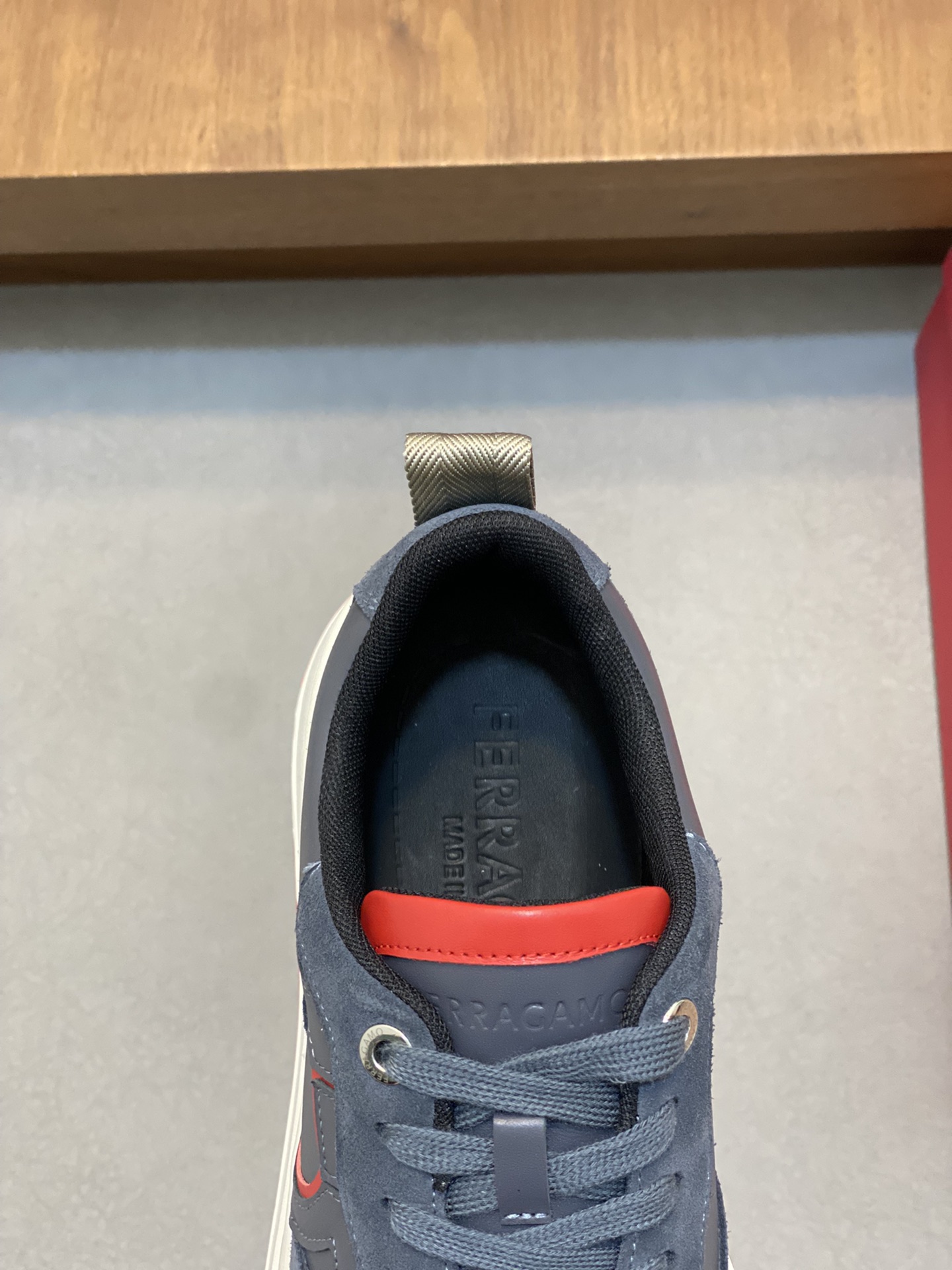 Ferragamo Nappa Leather Logo Sneakers Navy Red
