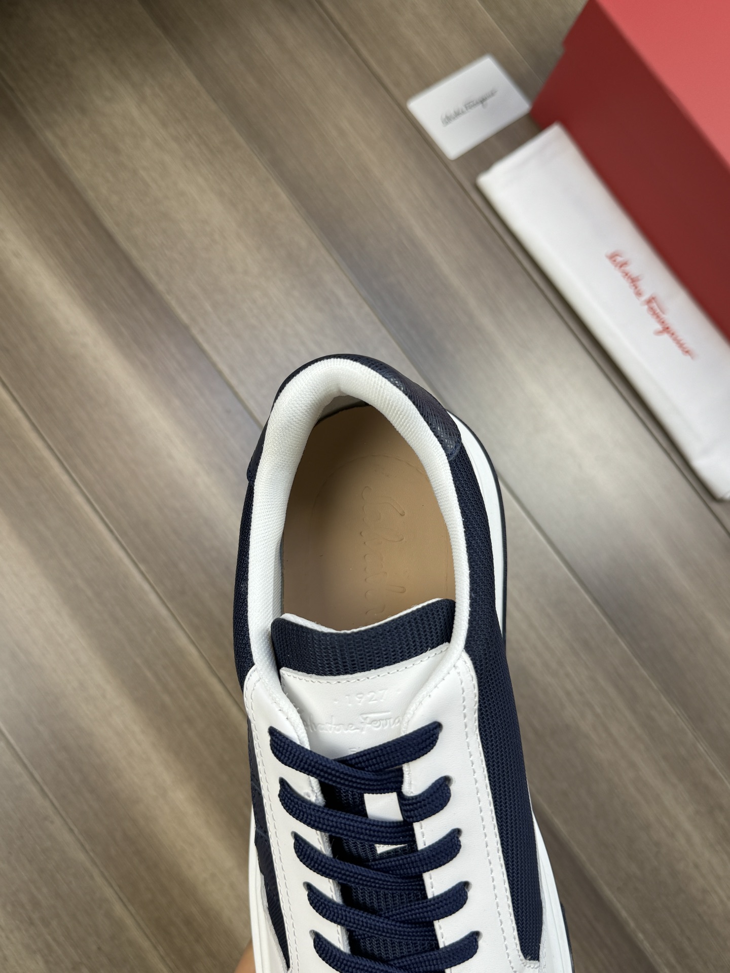 Ferragamo Logo Canvas Low-Top Sneakers Navy/White