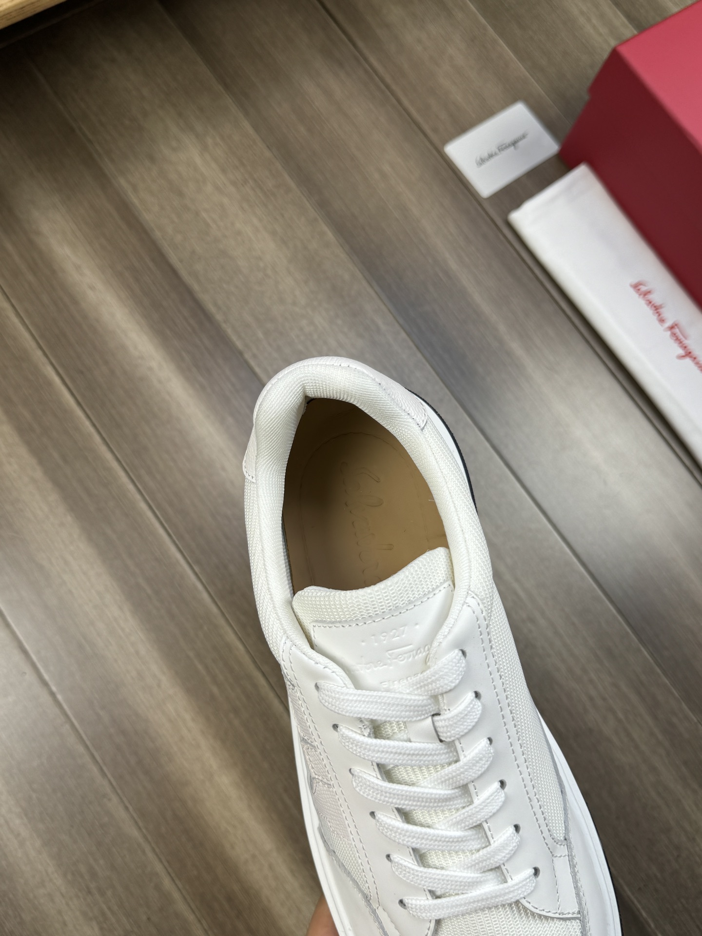 Ferragamo Nappa Leather Canvas Low-Top Sneakers White