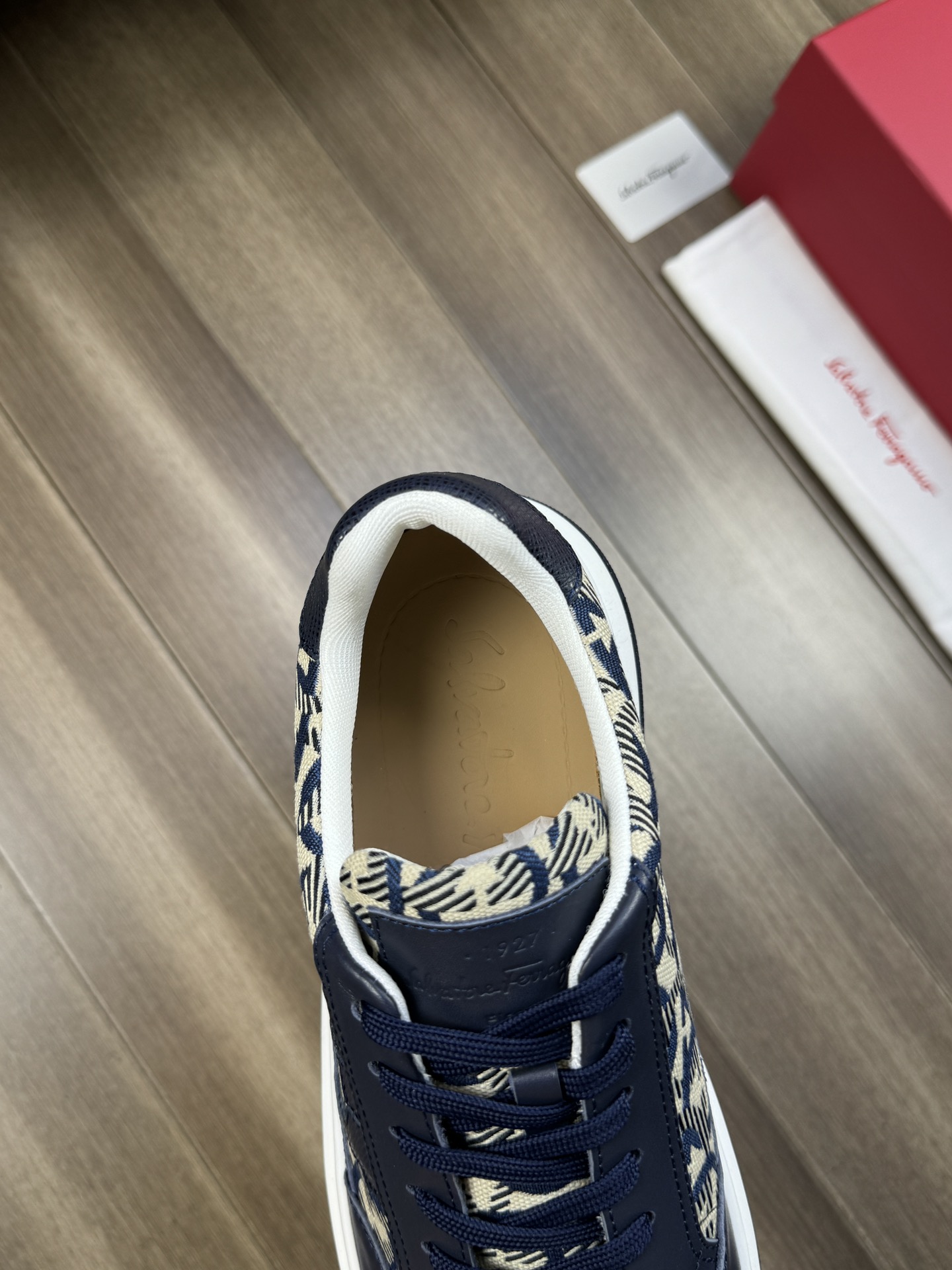 Ferragamo Gancini Canvas Leather Sneakers Navy