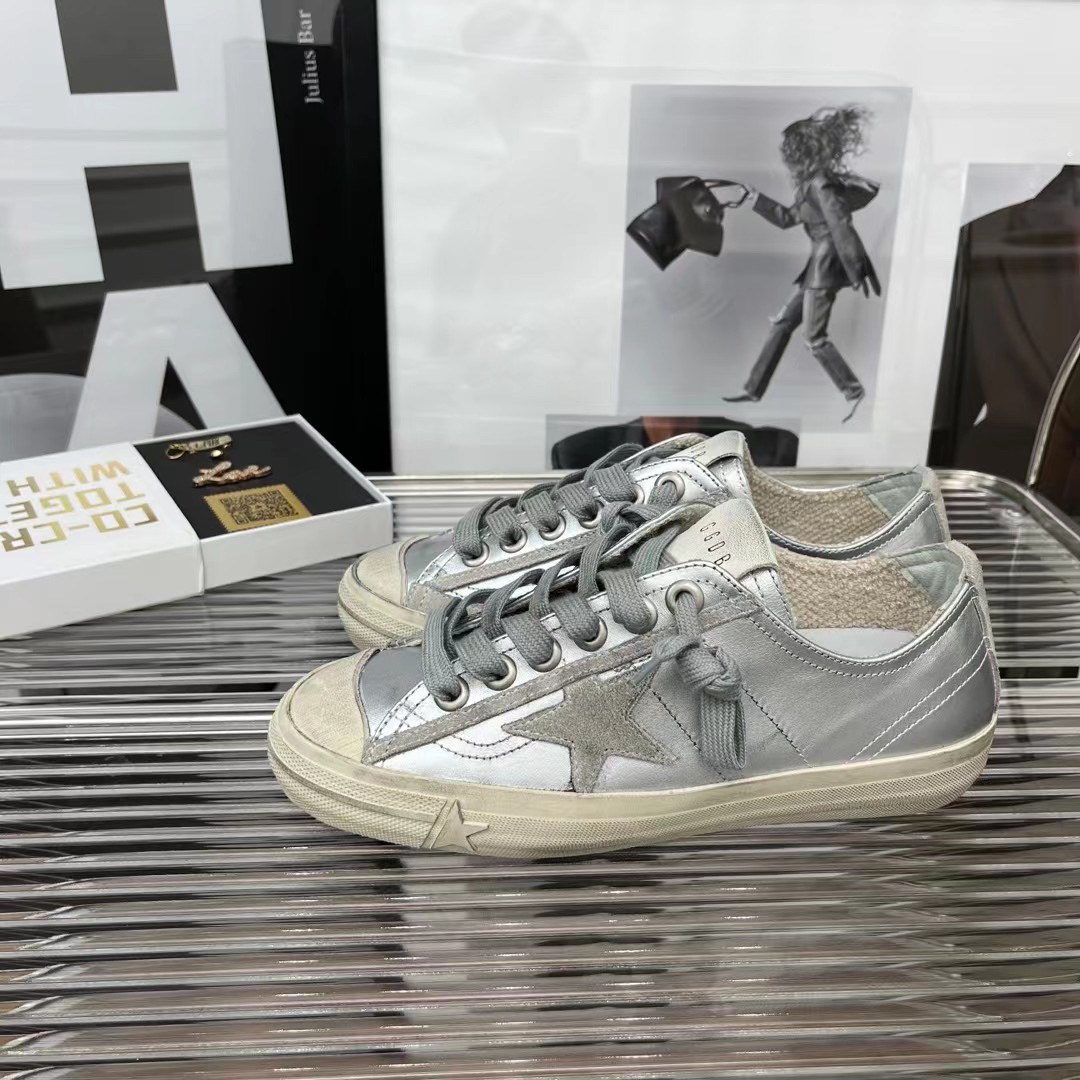 Golden Goose V-Star2 Canvas Sneakers Silver