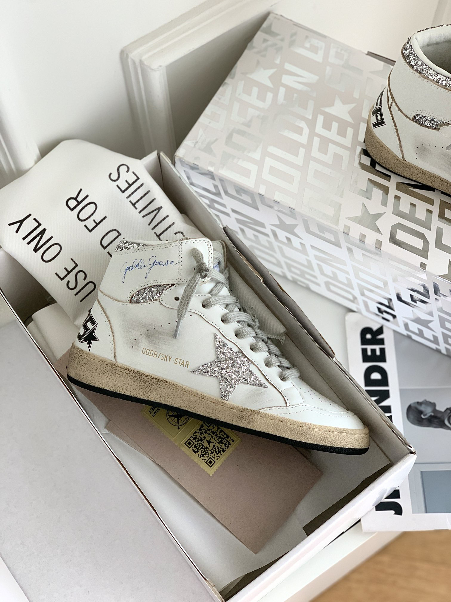 Golden Goose Sky-Star High-Top Sneakers Silver