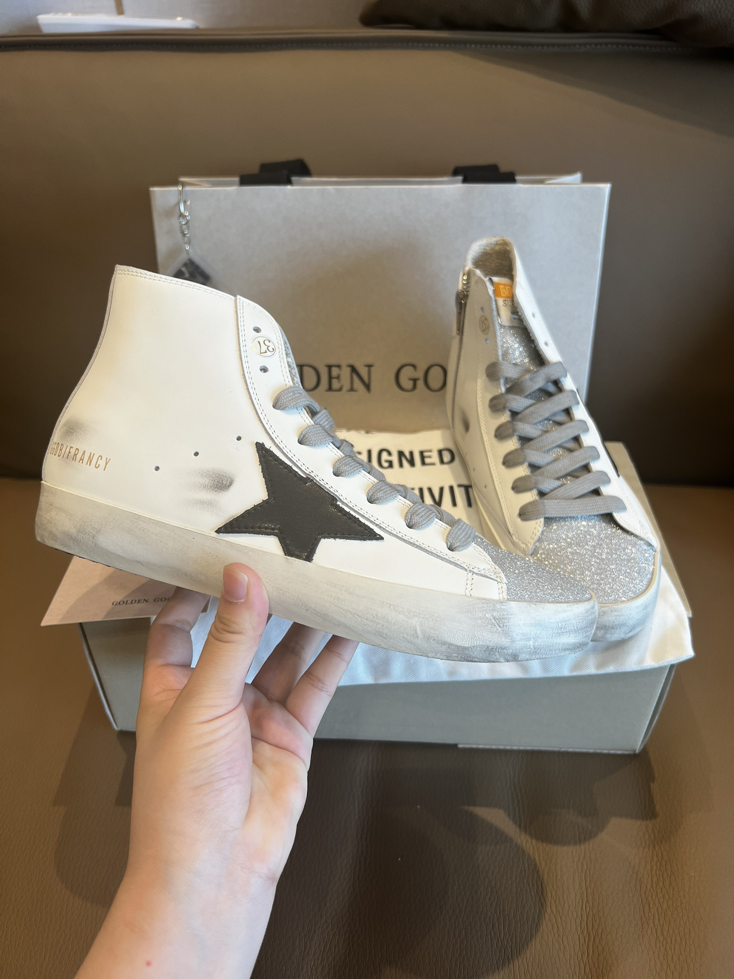 Golden Goose Superstar High-Top Sneakers White/Black/Silver