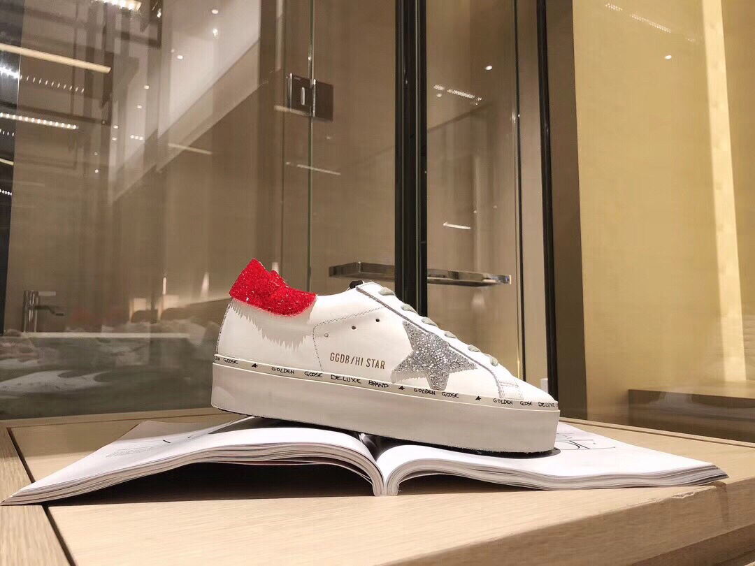 Golden Goose Hi Star Platform Sneakers White/Silver/Red