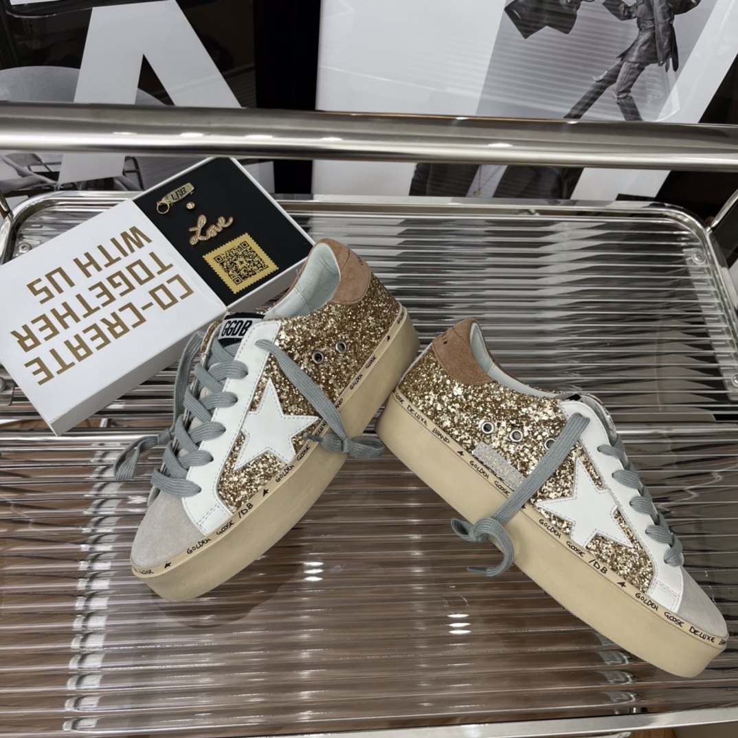 Golden Goose Hi Star Platform Sneakers Gold/White/Beige