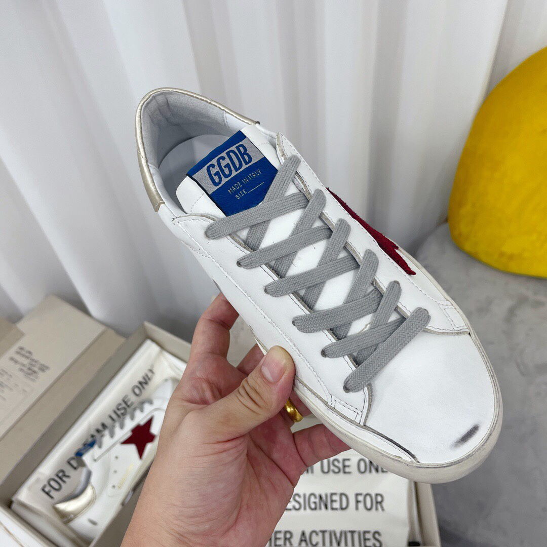 Golden Goose Superstar Distressed Leather Sneakers Gold/Red/White
