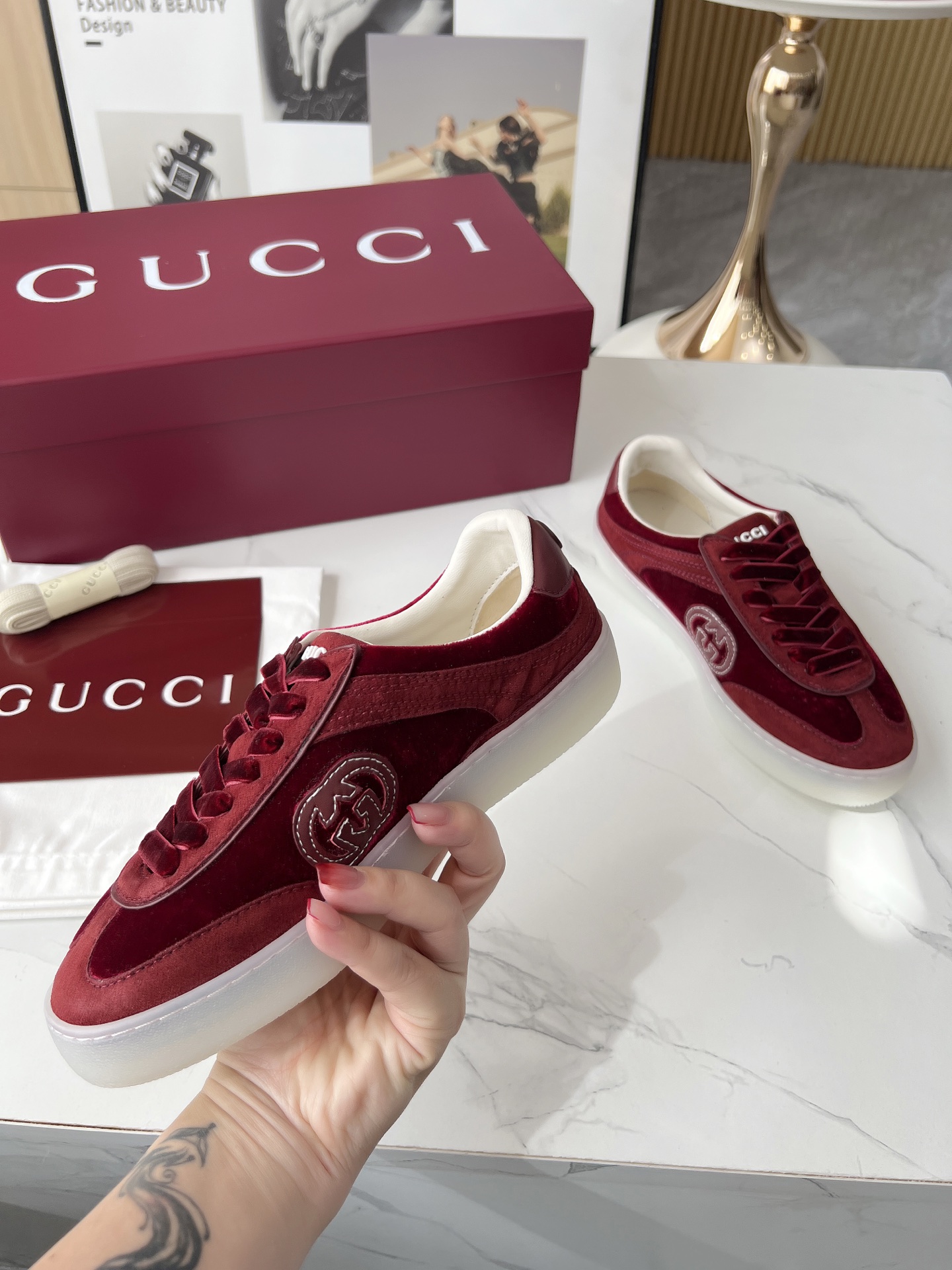Gucci Double G Trainer Sneakers Burgundy
