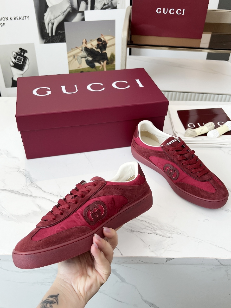 Gucci GG Monogram Trainer Sneakers Burgundy