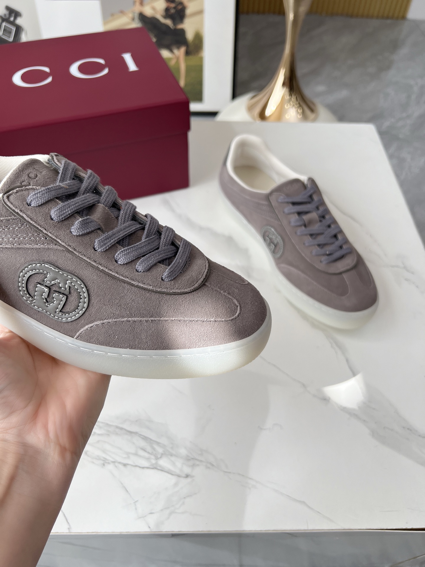 Gucci GG Suede Trainer Sneakers Gray