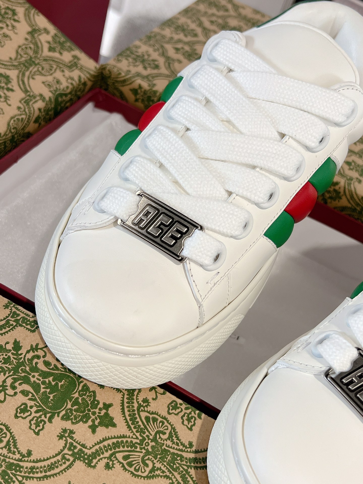 Gucci Ace Thick-Sole Sneakers White Green Red
