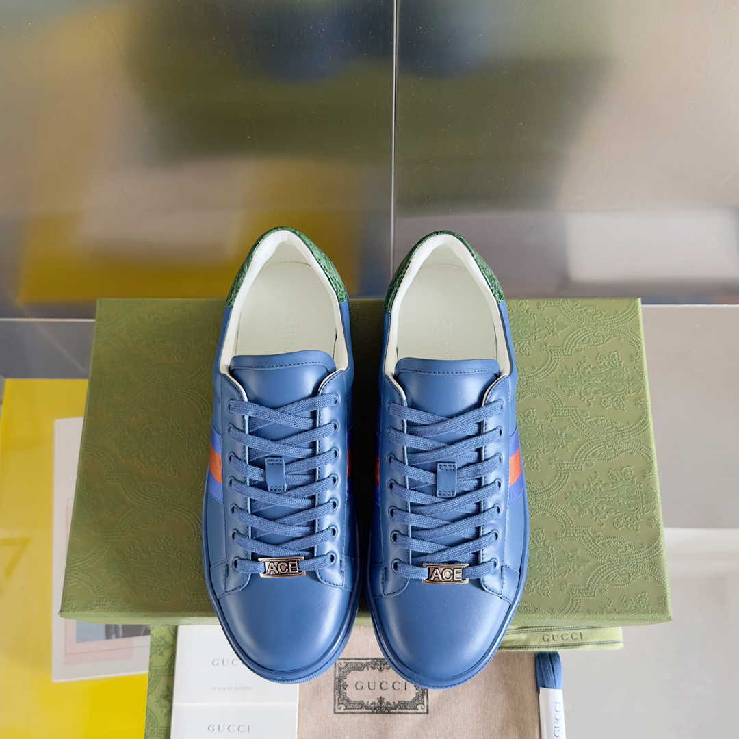 Gucci Ace Leather Low-Top Sneakers Blue