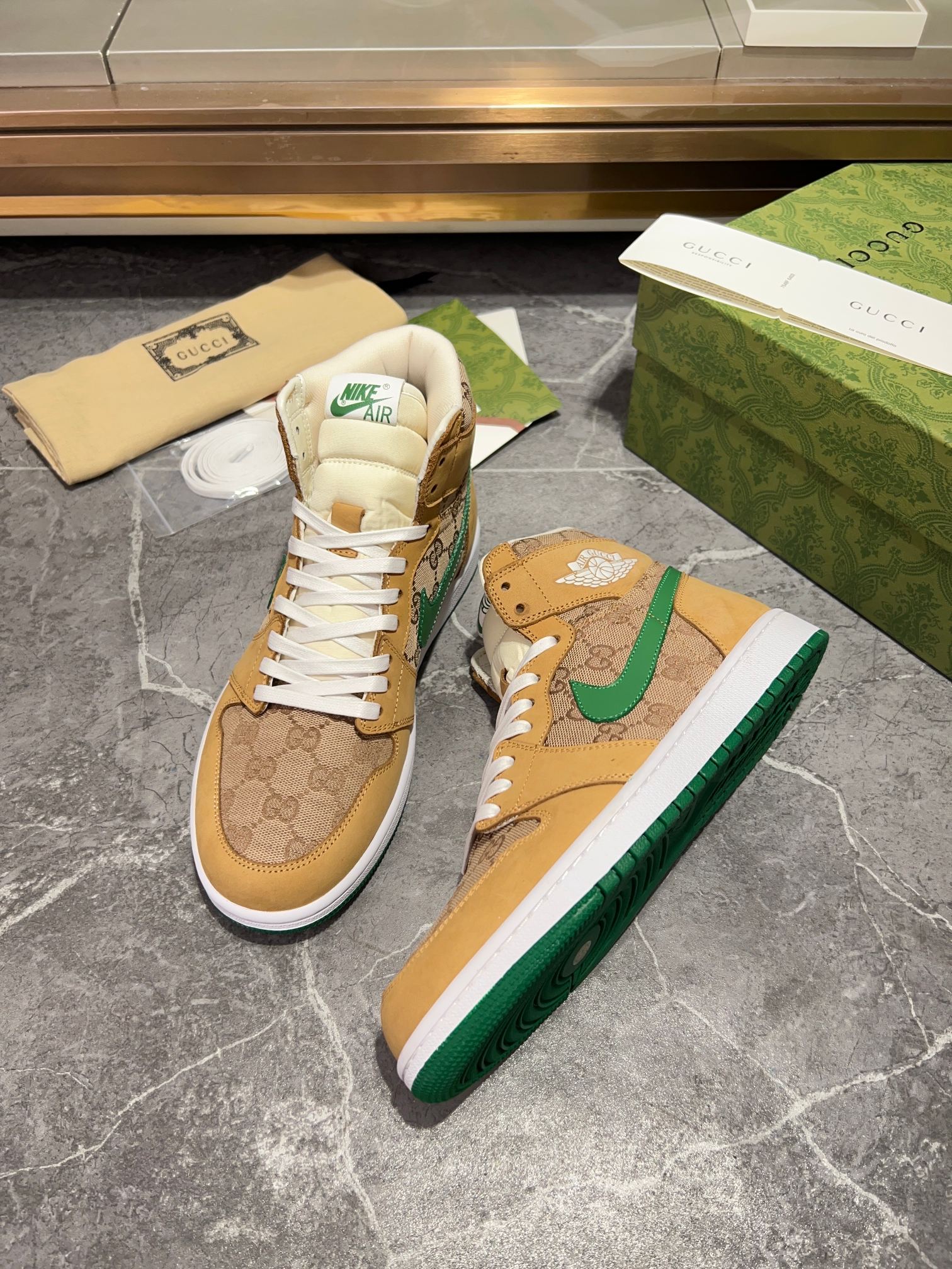 Gucci GG Canvas High-Top Sneakers Tan Green