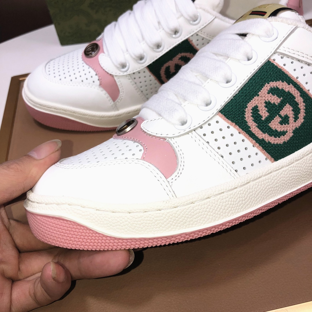 Gucci GG Knit Low-Top Sneakers White Green Pink
