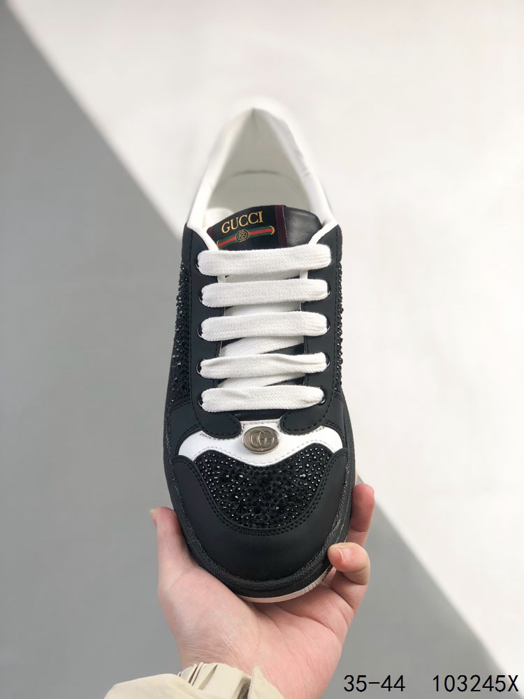 Gucci Distressed Screener Sneakers Black/White