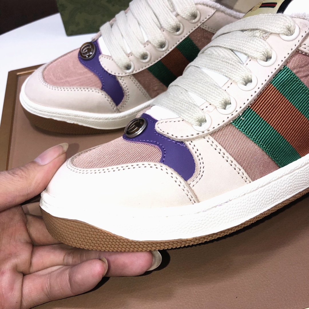 Gucci Web Stripe Low-Top Sneakers Beige Purple