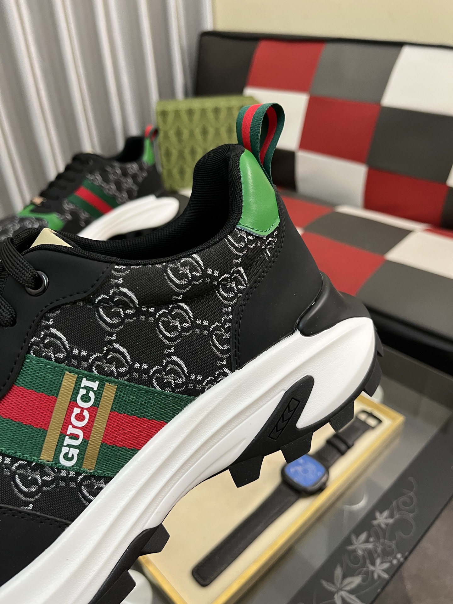 Gucci Web Stripe GG Sneakers Black/Green/Red