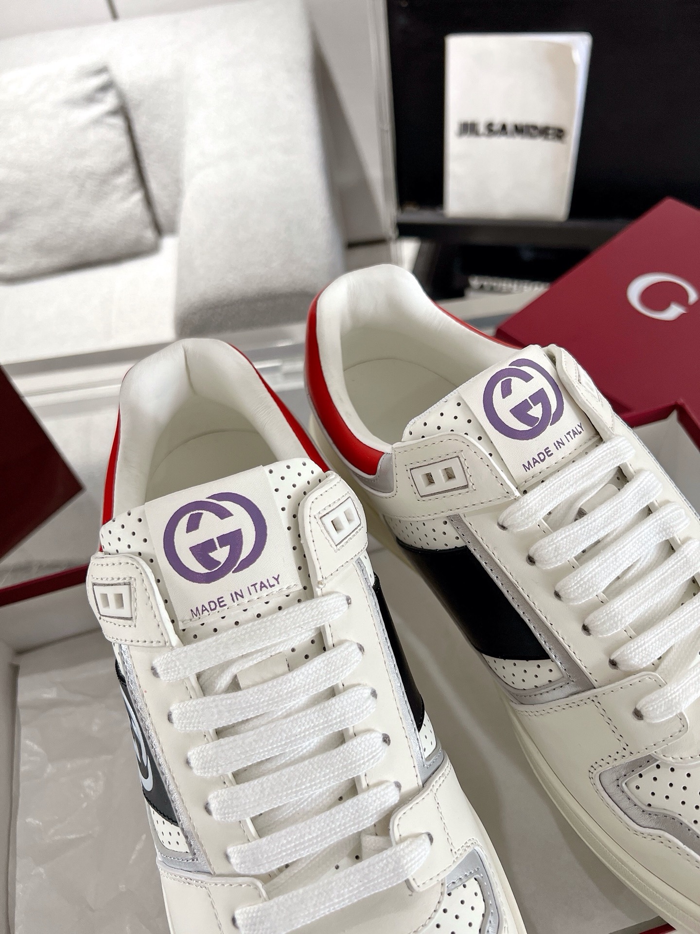Gucci GG Panel Leather Sneakers White/Red