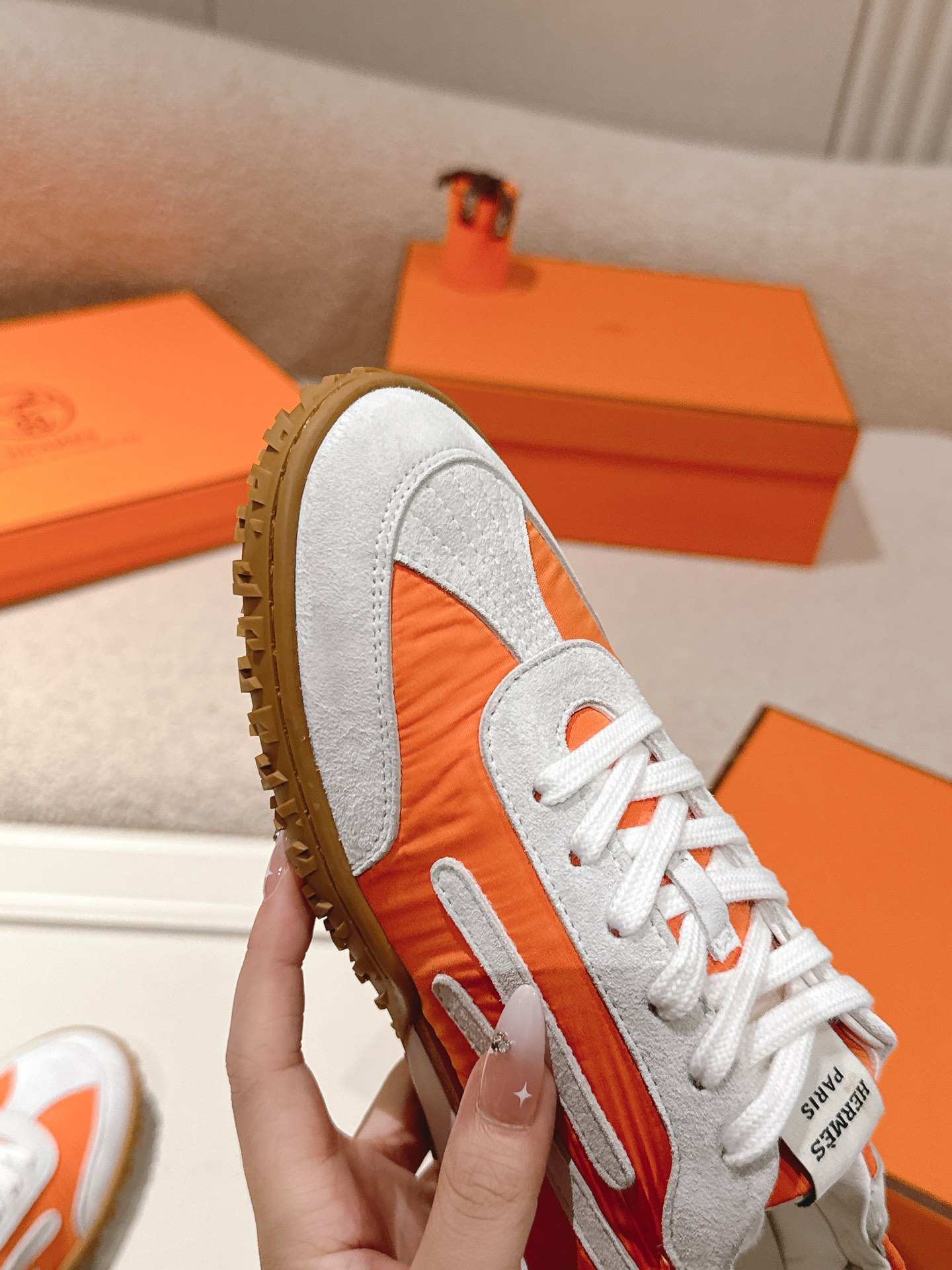 Hermes Suede Leather H Sneaker Orange