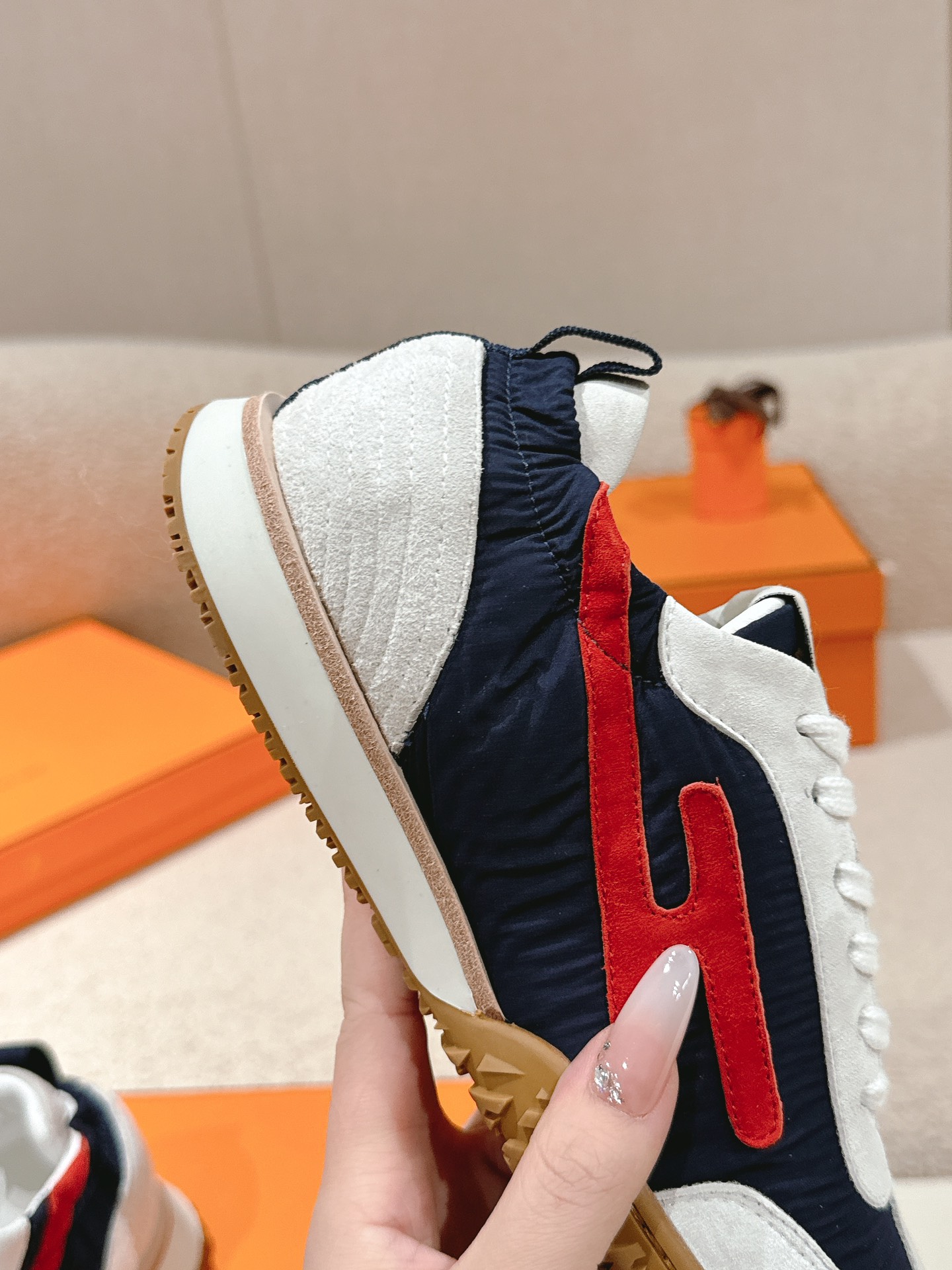 Hermes Suede H Sneakers Navy