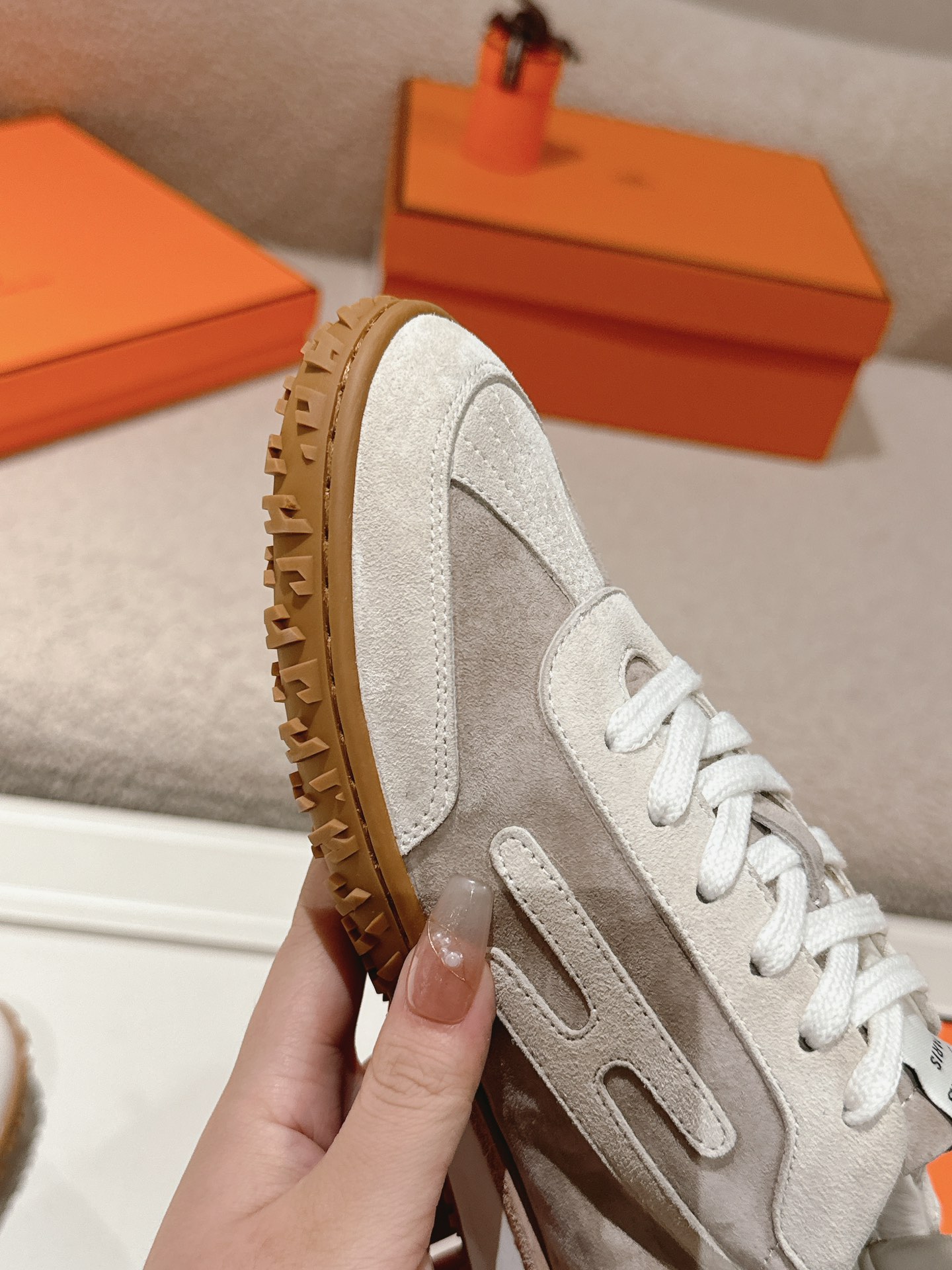 Hermes Suede H Sneakers Beige