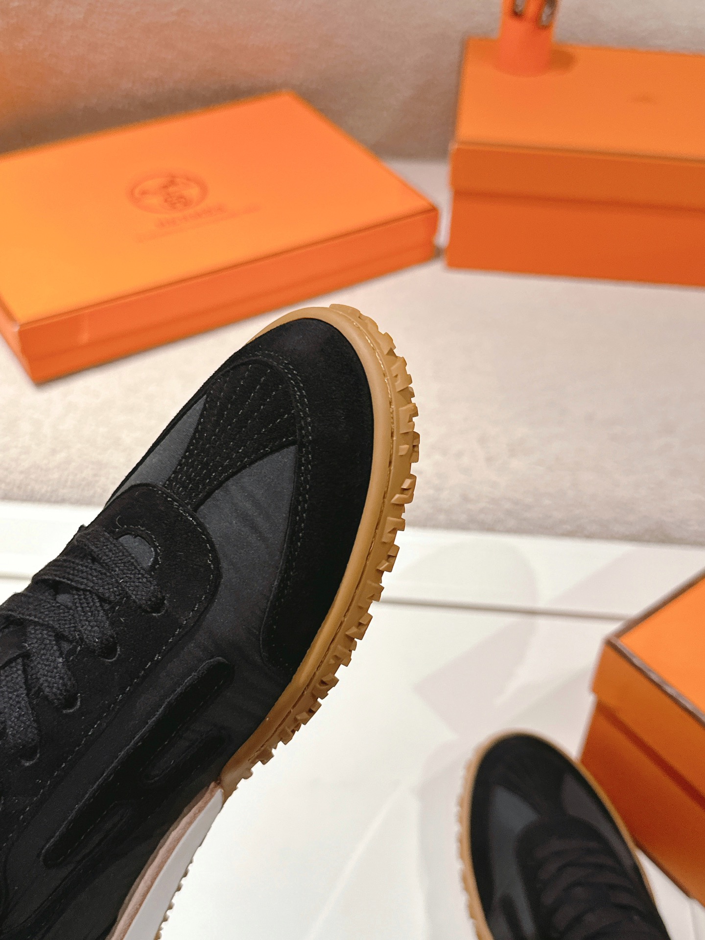 Hermes H Detail Suede Sneaker Black