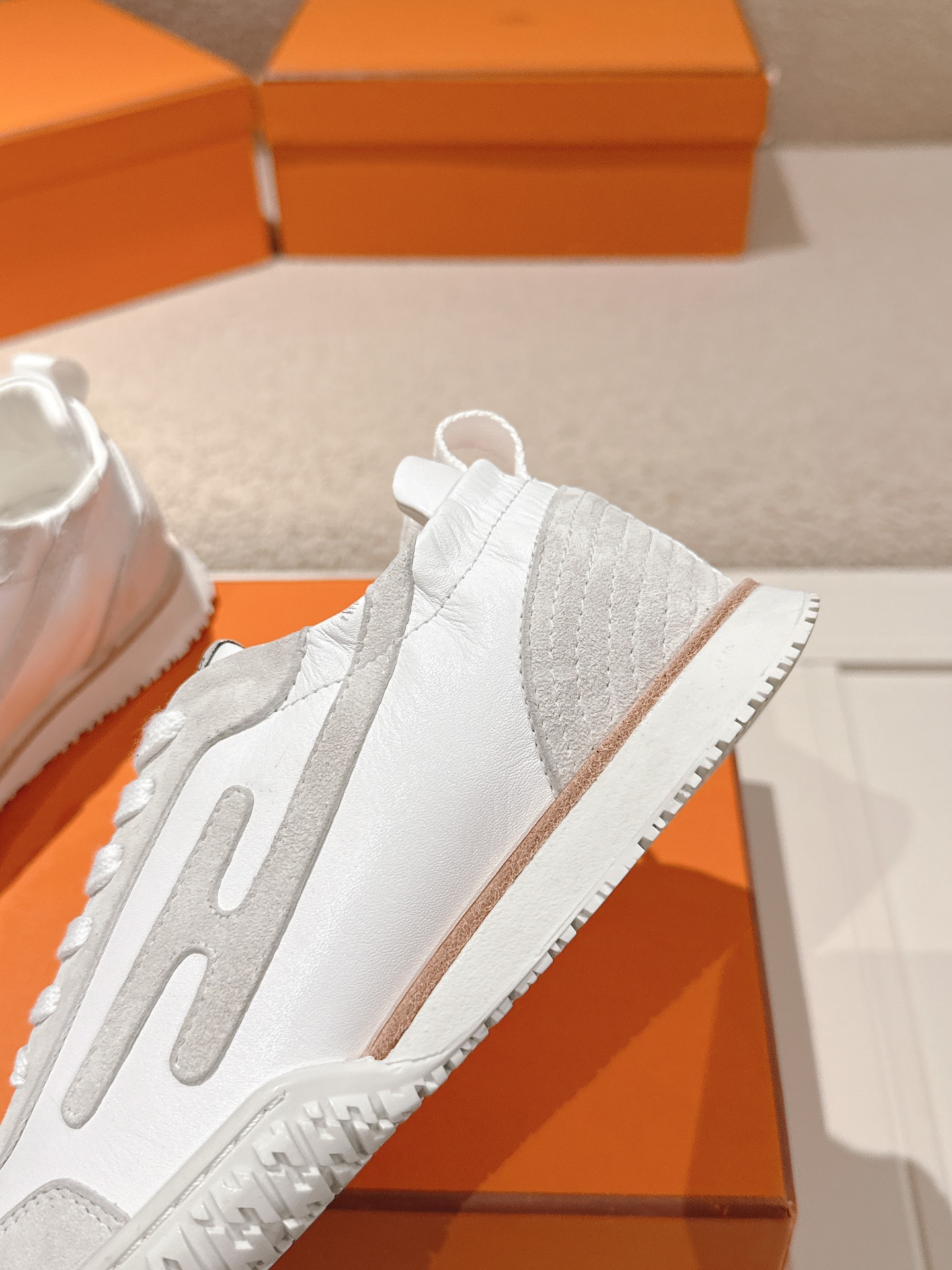 Hermes Suede Leather H Sneaker White