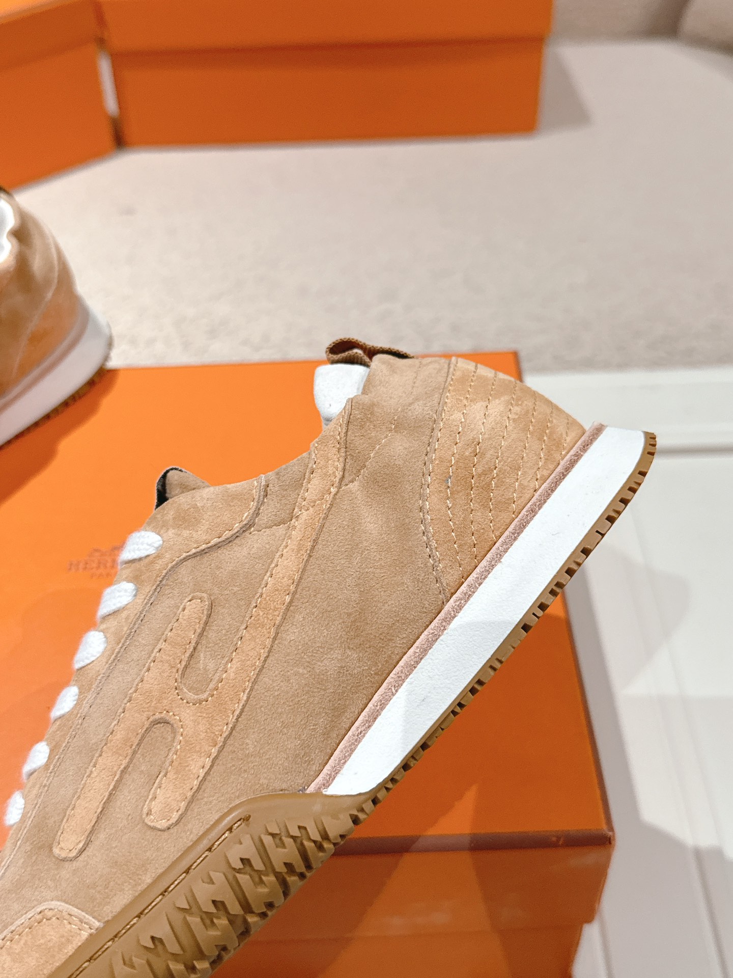 Hermes Suede H Sneakers Tan