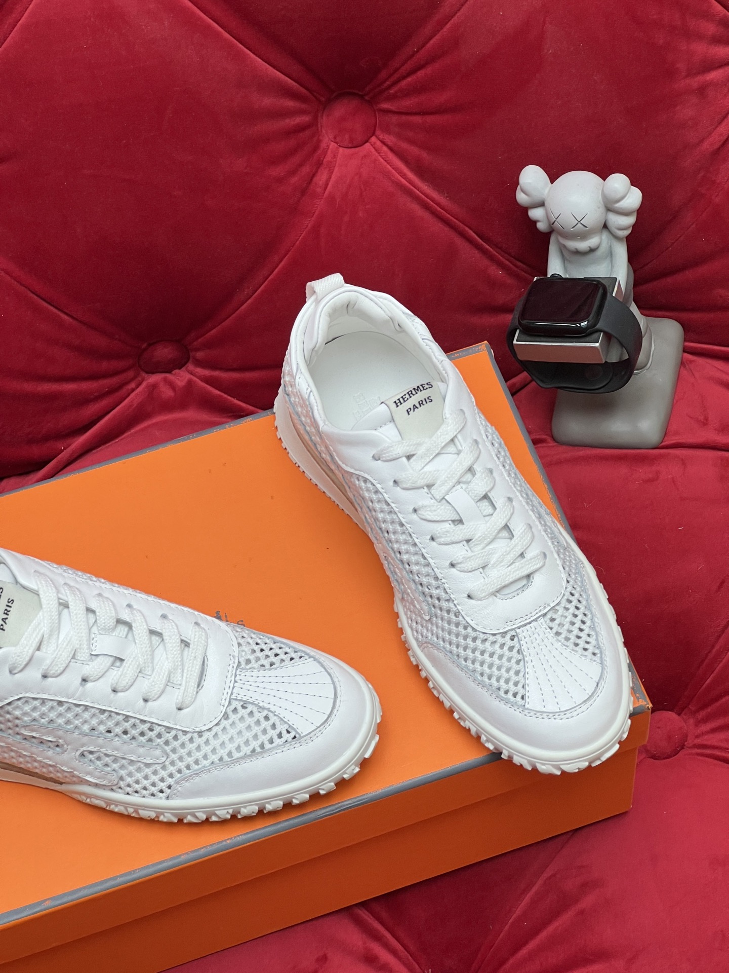 Hermes Jet Suede Mesh Sneakers White
