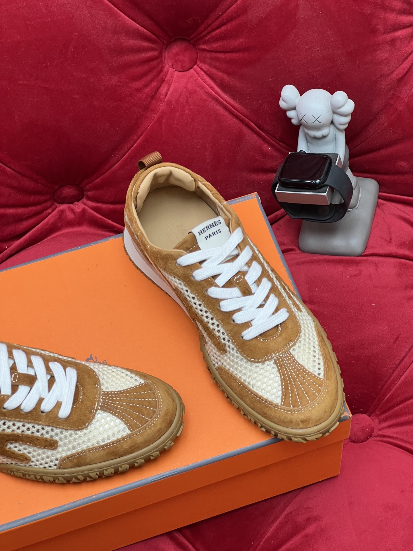 Hermes Jet Suede Mesh Sneakers Brown