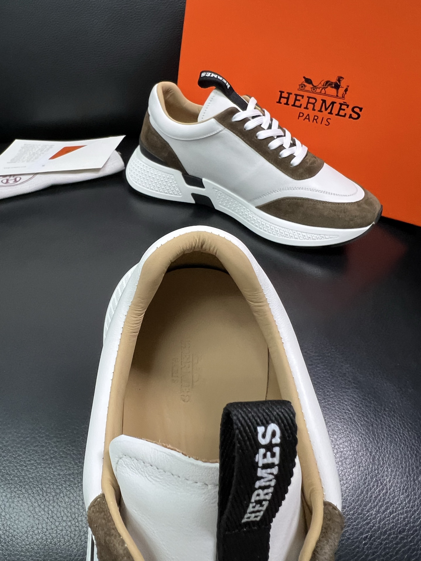 Hermes Leather & Suede Low Sneakers White/Brown