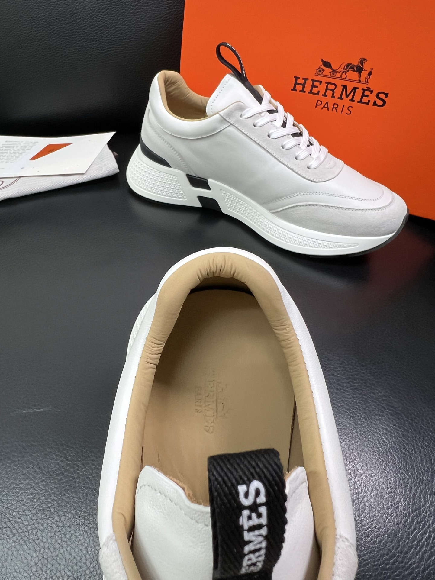 Hermes Leather Low-Top Sneakers White