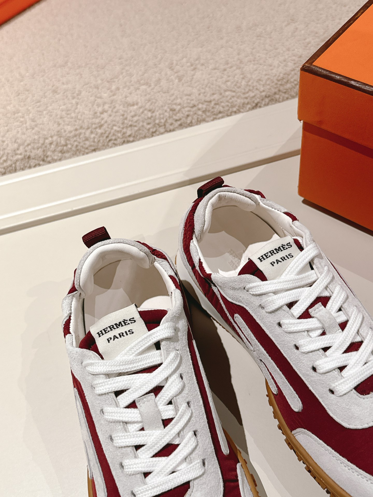 Hermes Suede H-Detail Sneakers Red/White