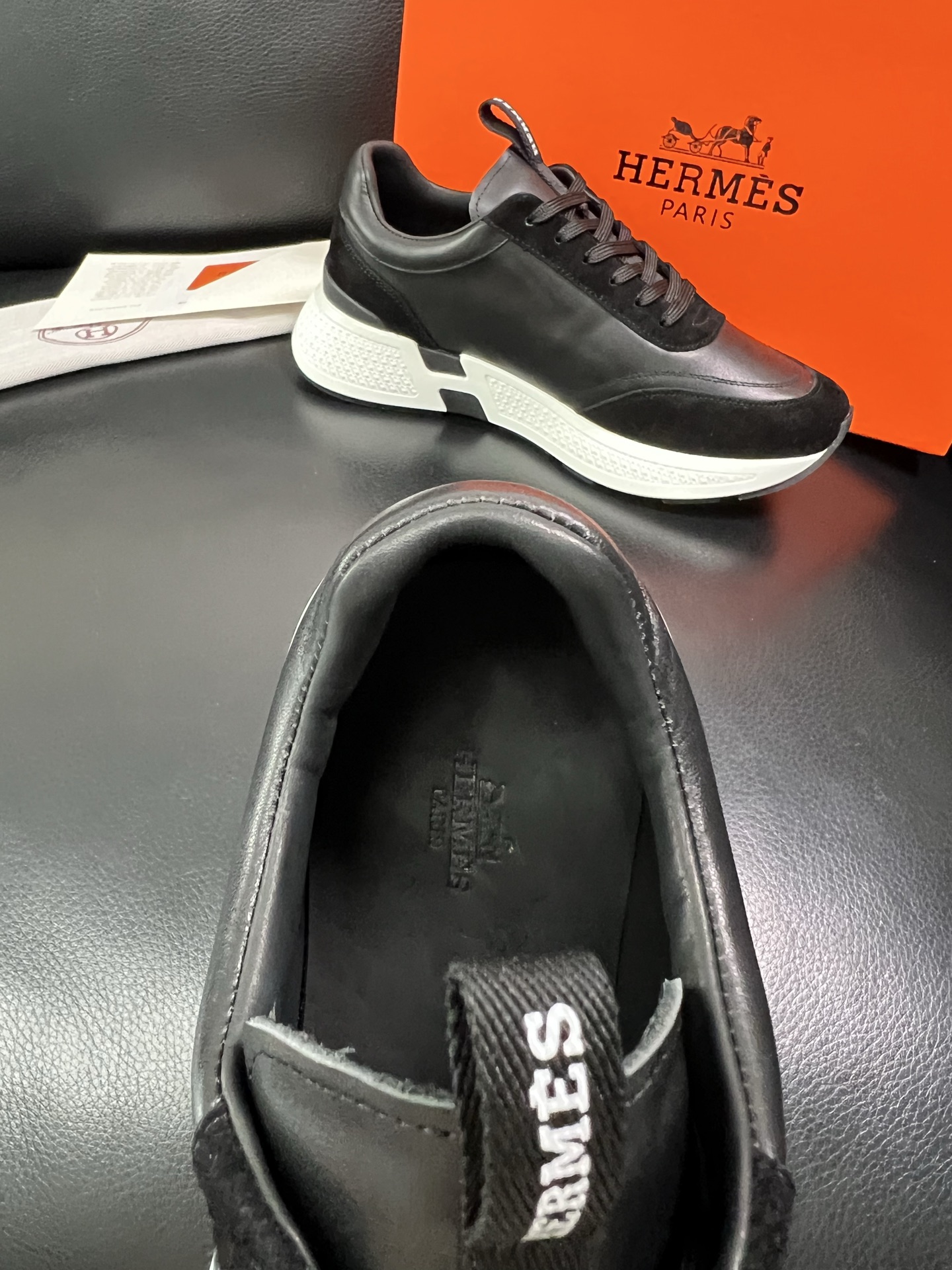 Hermes Leather Low-Top Sneakers Black