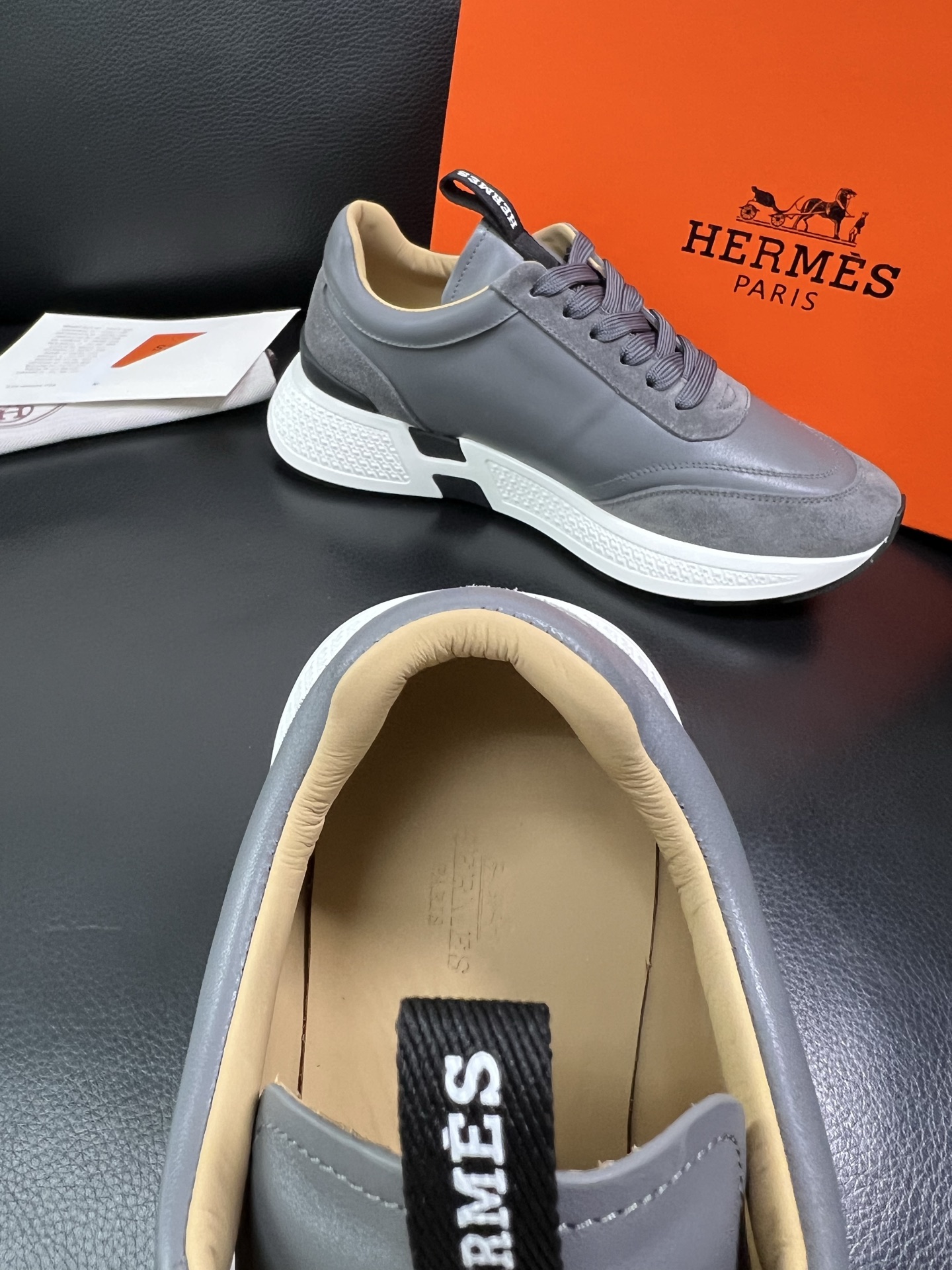 Hermes Leather Suede Sneakers Grey