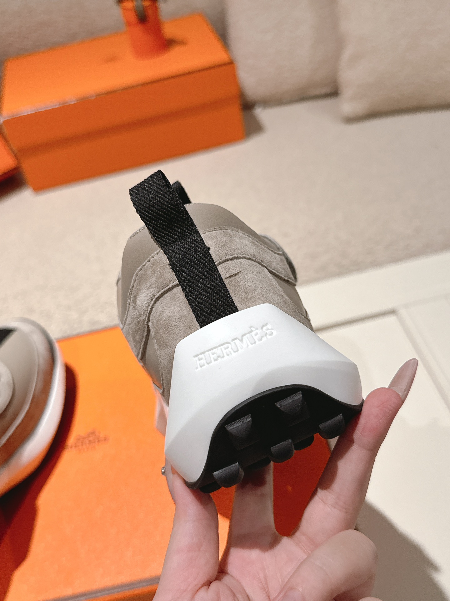 Hermes Leather Suede Sneakers Gray