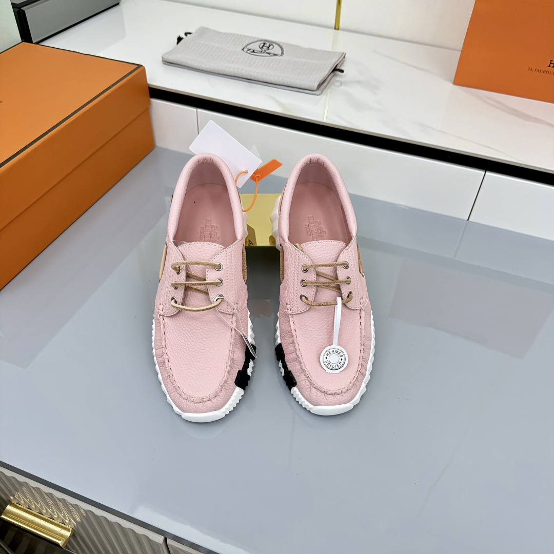 Hermes Loosneaker Leather Casual Sneakers Pink
